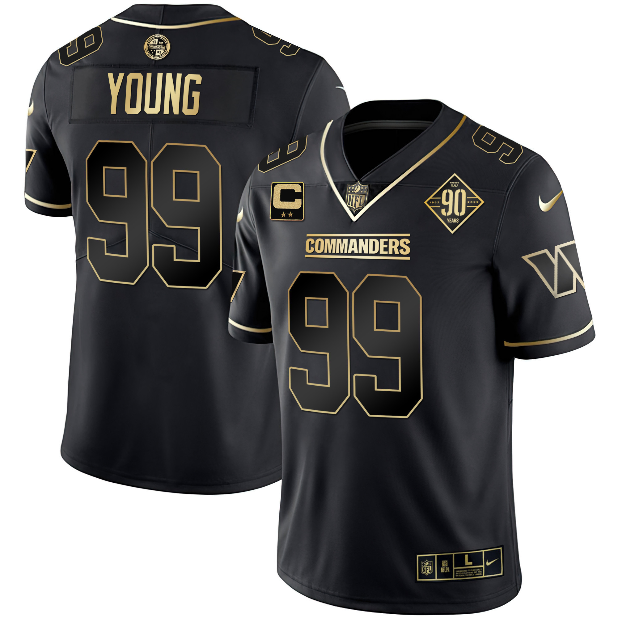 Chase Young Men's Washington Commanders White Gold & Black Gold Vapor Limited Black Gold Jersey - All Stitched