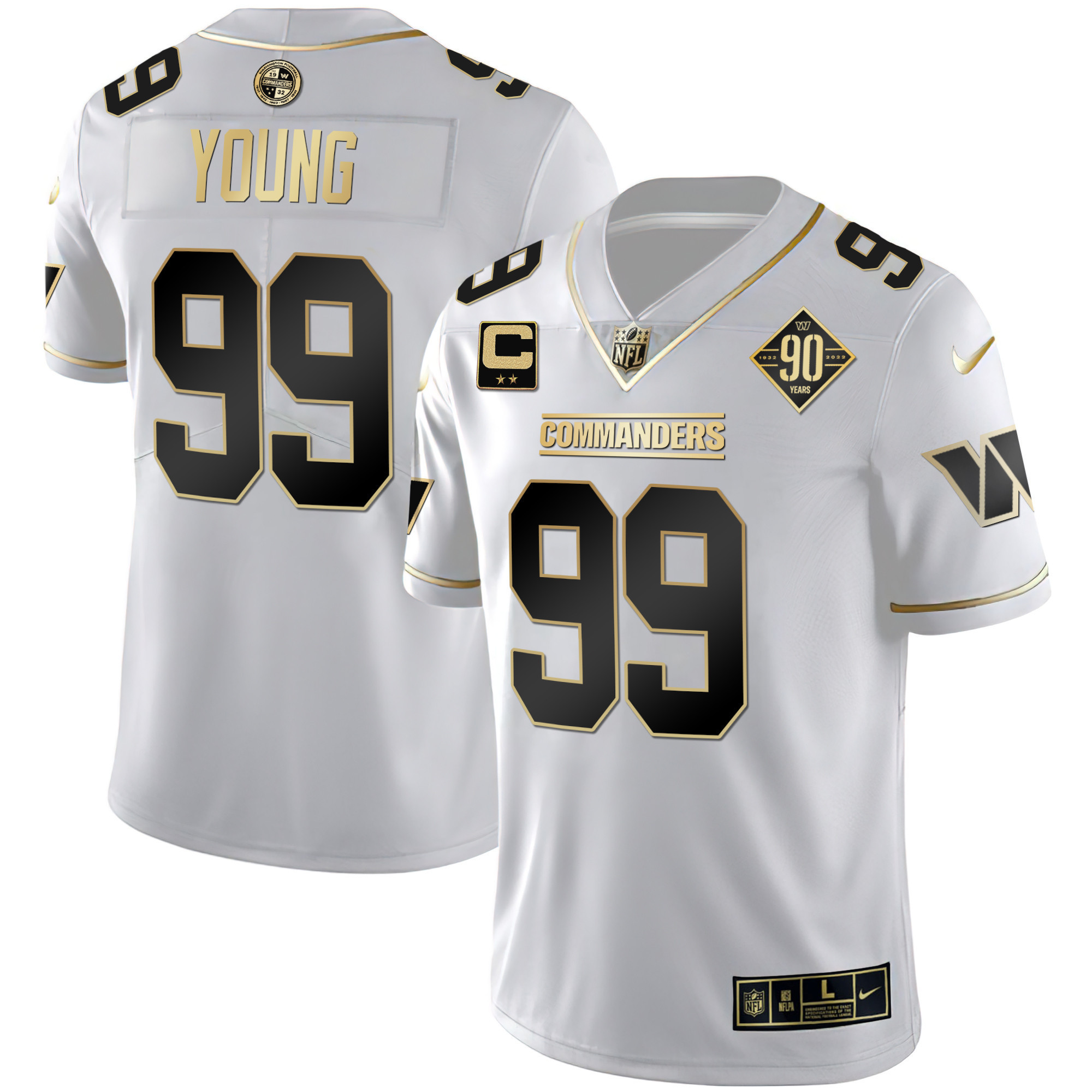 Chase Young Men's Washington Commanders White Gold & Black Gold Vapor Limited White Gold Jersey - All Stitched