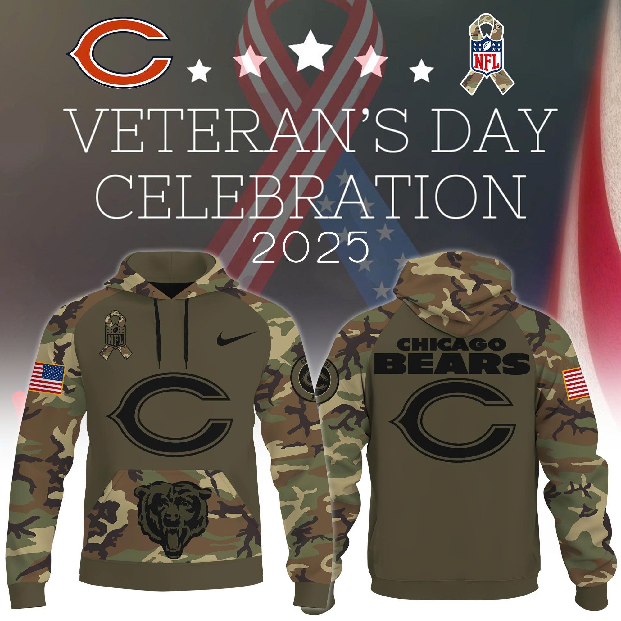 Chicago Bears Mens Camo Salute Service Fleece Hoodie