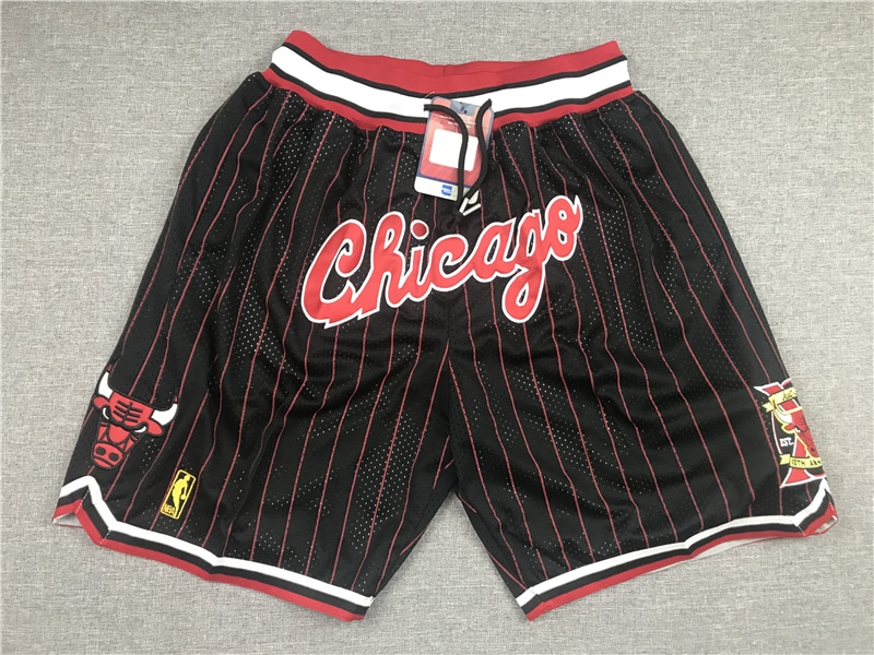 Chicago Bulls "CHICAGO" Black and Red Stripe Shorts - Basketball Shorts Store