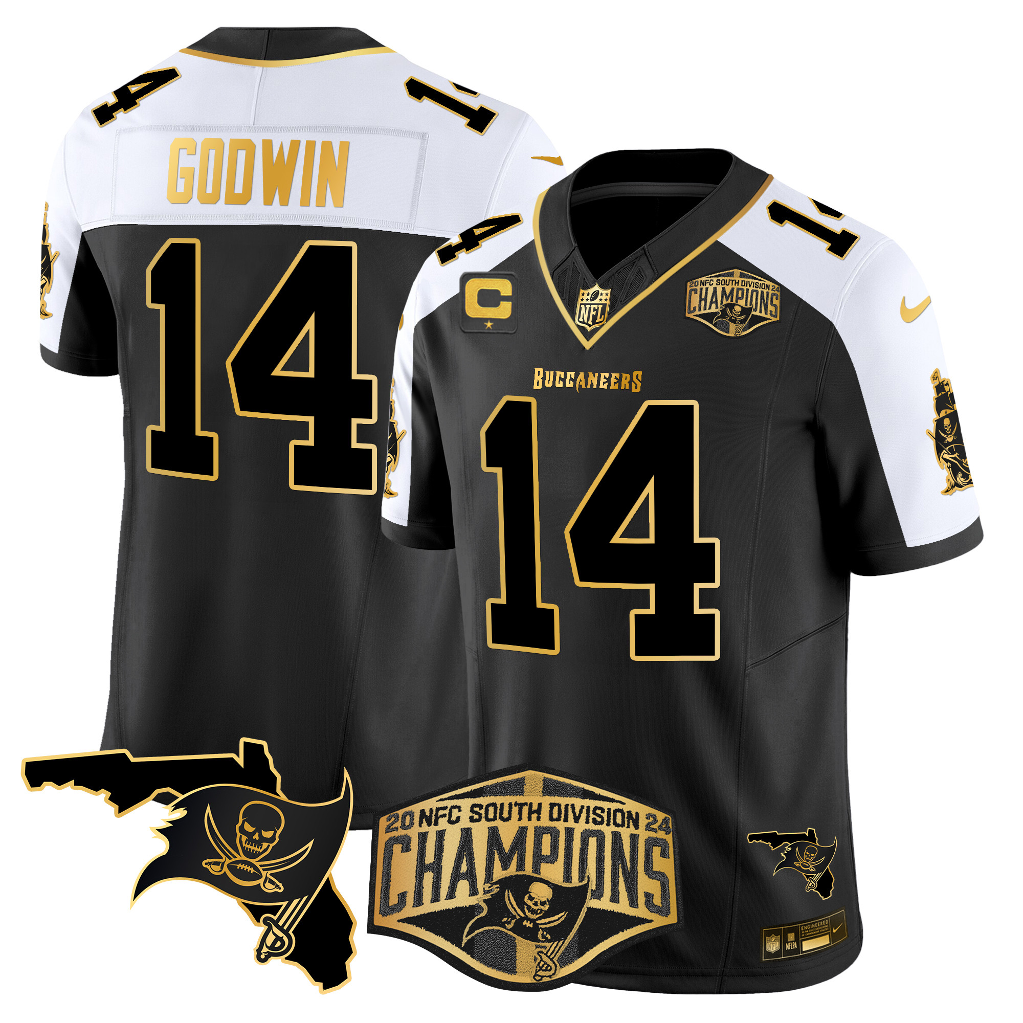Chris Godwin Men's Tampa Bay Buccaneers 2024 NFC South Division Champions Patch Gold Vapor Limited Black Alternate Jersey - All Stitched