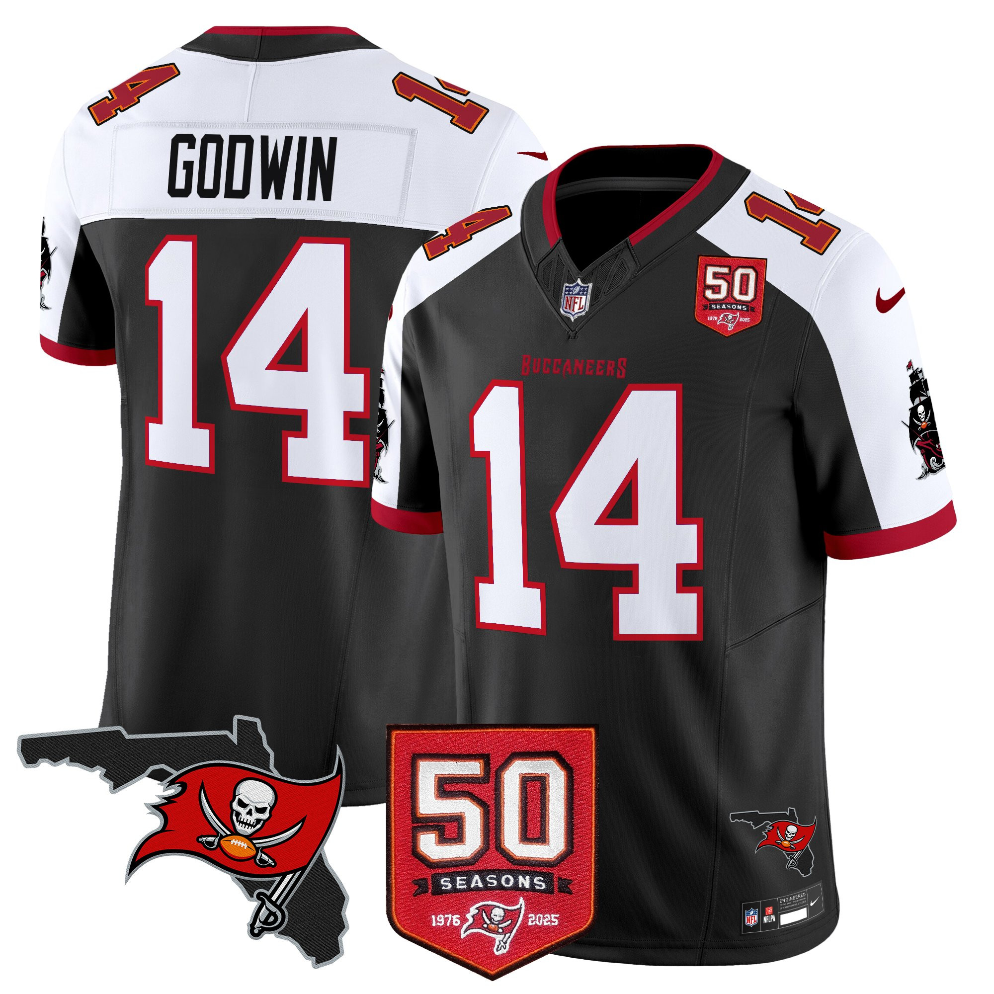 Chris Godwin Men's Tampa Bay Buccaneers 50th Season Patch Vapor Limited Black Alternate Jersey - All Stitched