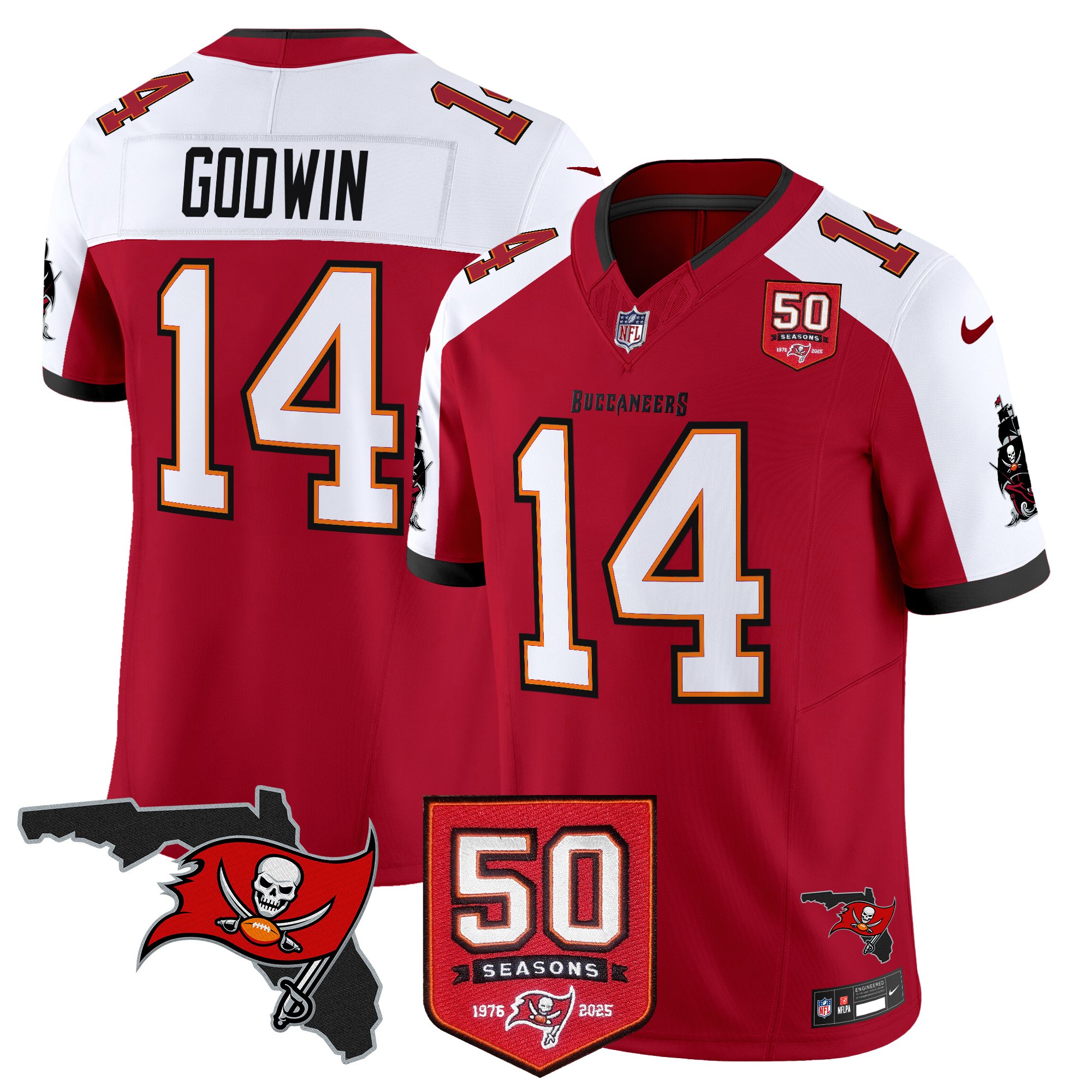 Chris Godwin Men's Tampa Bay Buccaneers 50th Season Patch Vapor Limited Red Alternate Jersey - All Stitched