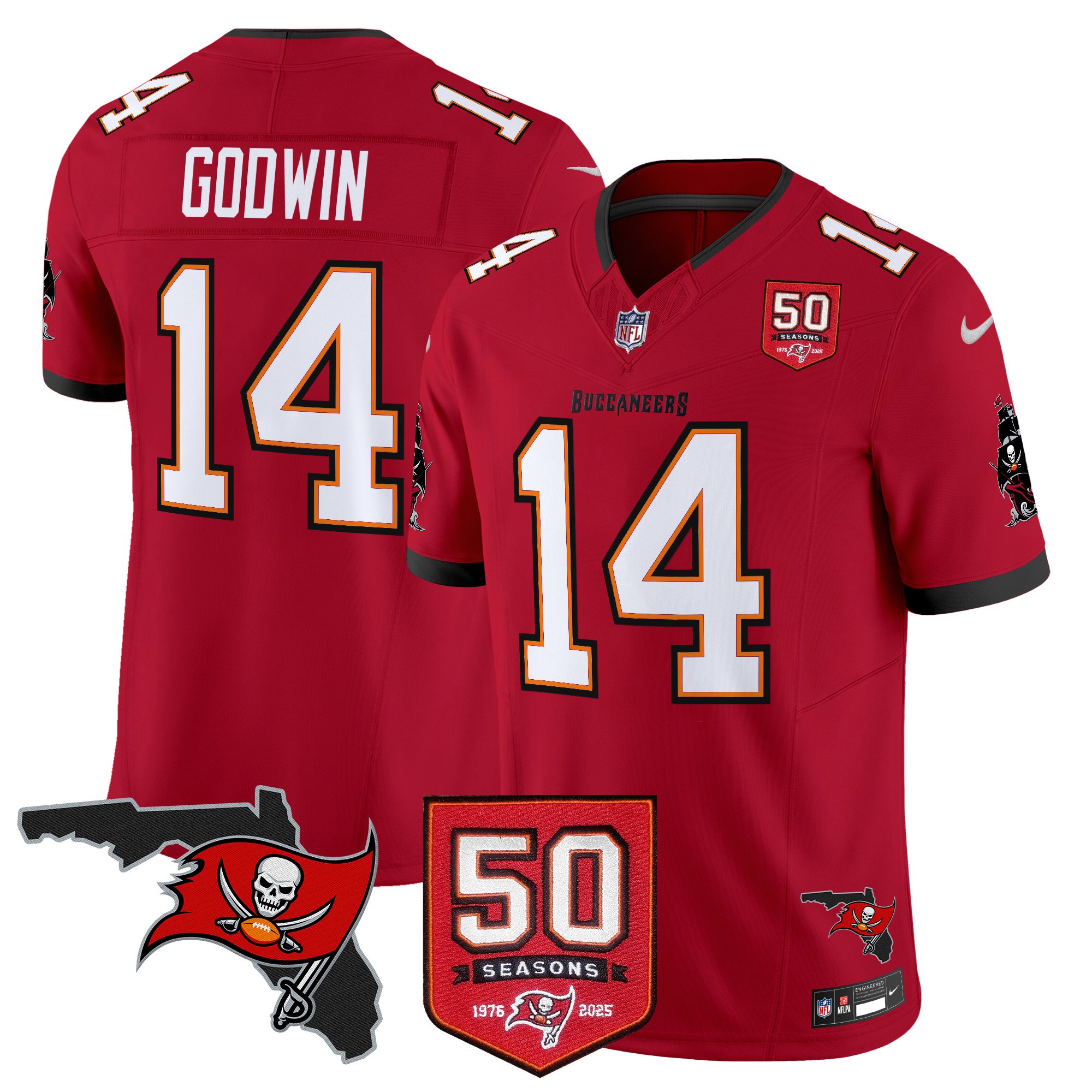 Chris Godwin Men's Tampa Bay Buccaneers 50th Season Patch Vapor Limited Red Jersey - All Stitched