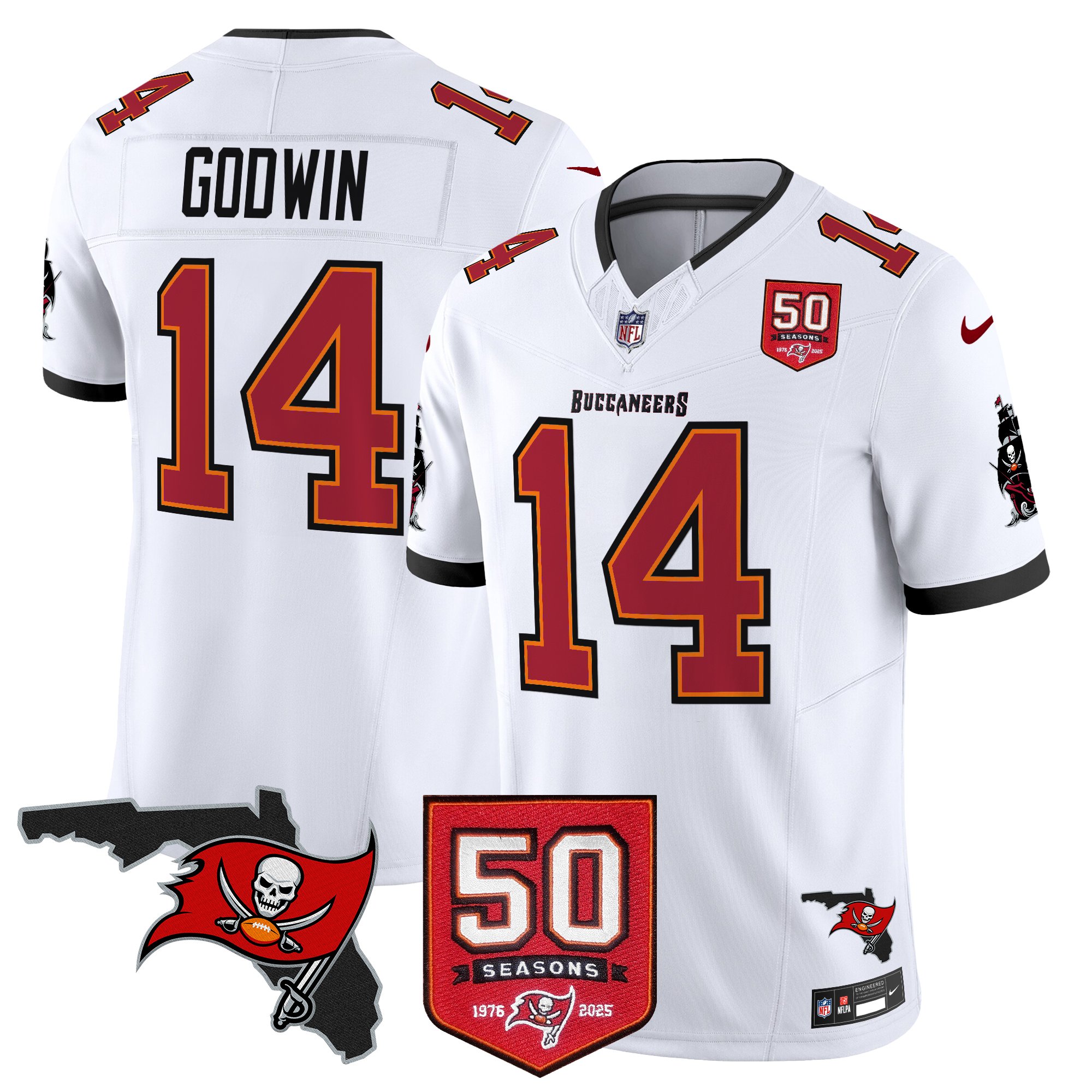 Chris Godwin Men's Tampa Bay Buccaneers 50th Season Patch Vapor Limited White Jersey - All Stitched