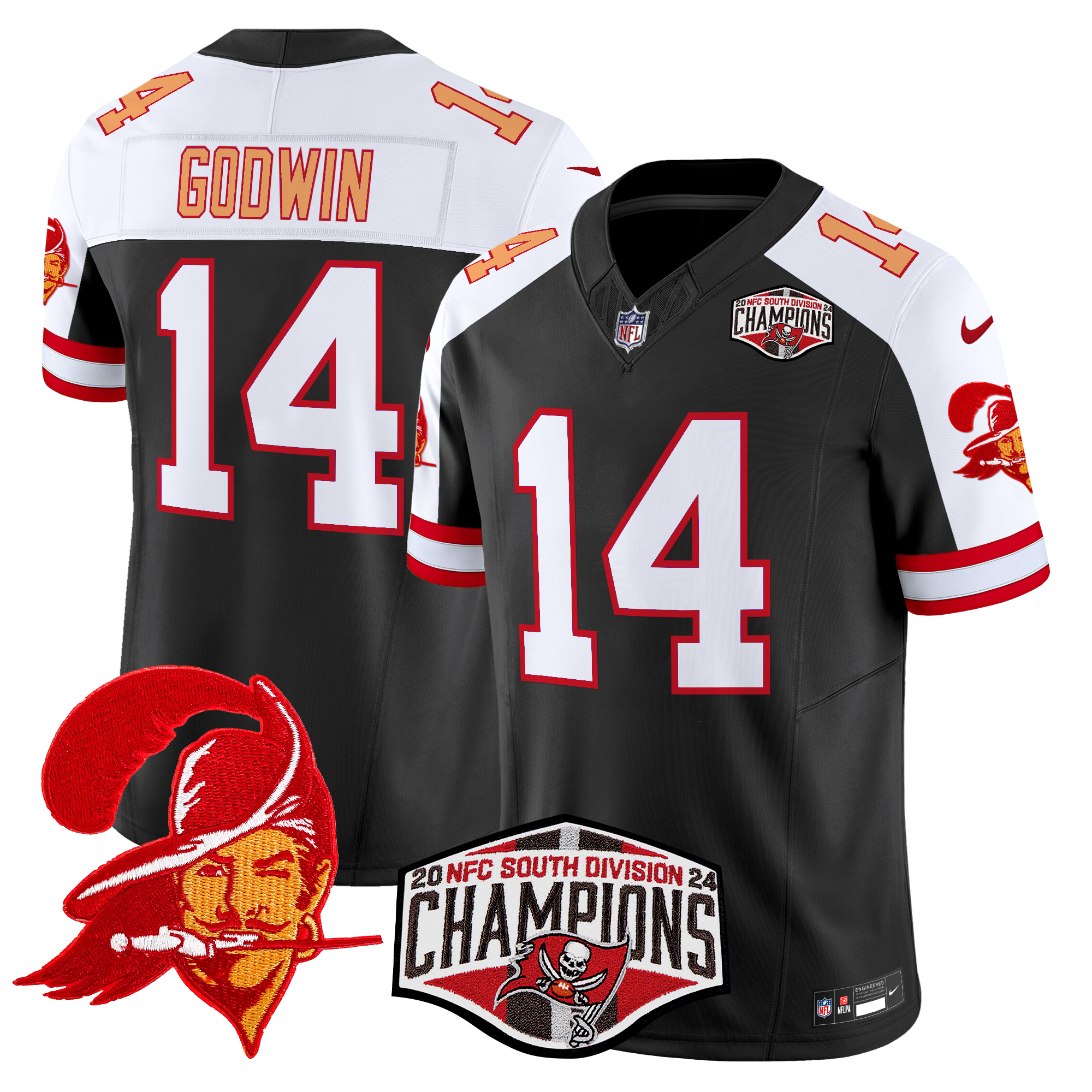 Chris Godwin Men's Tampa Bay Buccaneers Creamsicle 2024 NFC South Division Champions Patch Vapor Limited Black Alternate Jersey - All Stitched