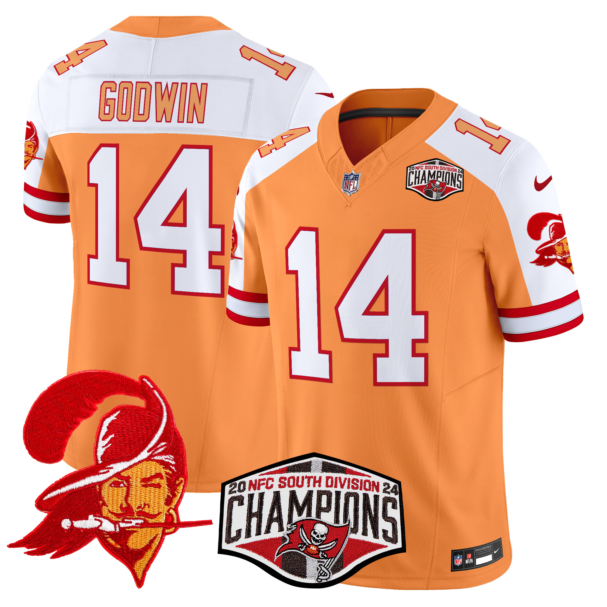 Chris Godwin Men's Tampa Bay Buccaneers Creamsicle 2024 NFC South Division Champions Patch Vapor Limited Creamsicle Alternate Jersey - All Stitched