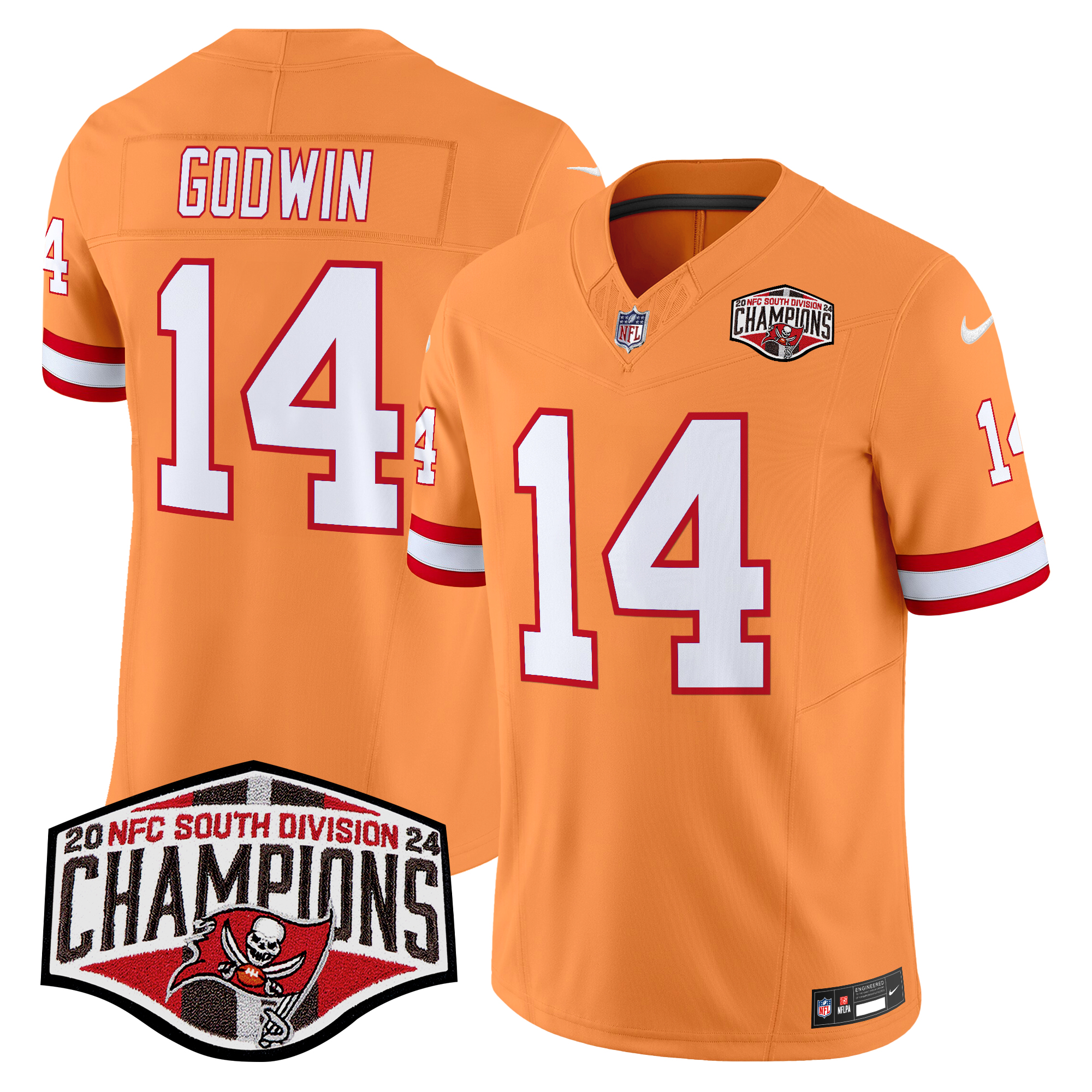 Chris Godwin Men's Tampa Bay Buccaneers Creamsicle 2024 NFC South Division Champions Patch Vapor Limited Creamsicle Jersey - All Stitched