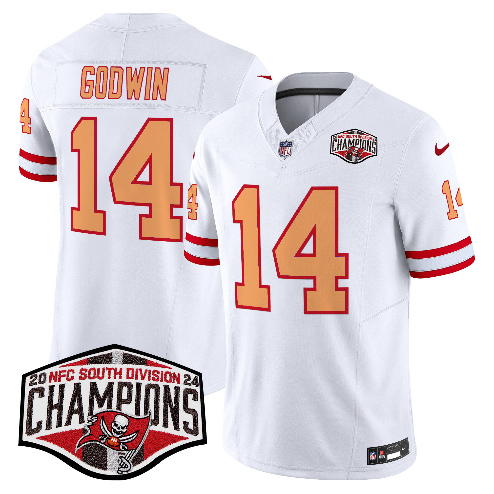 Chris Godwin Men's Tampa Bay Buccaneers Creamsicle 2024 NFC South Division Champions Patch Vapor Limited White Jersey - All Stitched