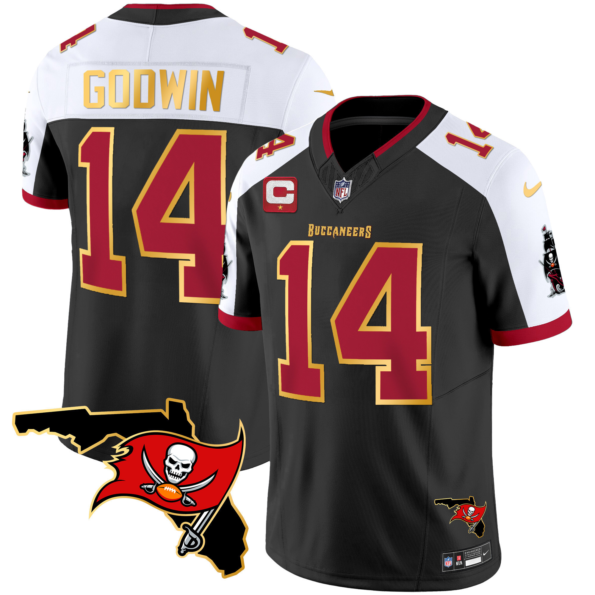 Chris Godwin Men's Tampa Bay Buccaneers Florida Patch Gold Trim Vapor Black Alternate Jersey - All Stitched