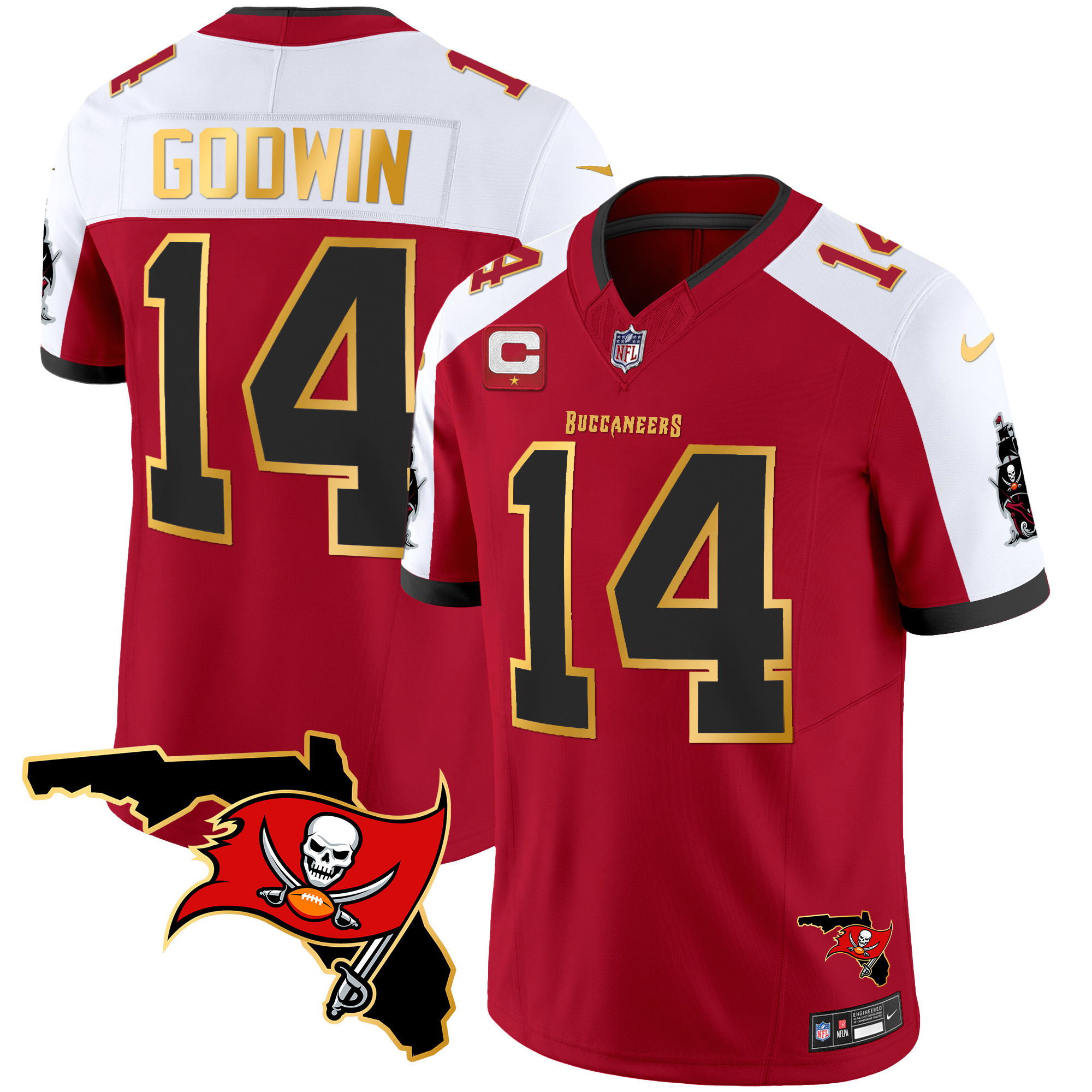 Chris Godwin Men's Tampa Bay Buccaneers Florida Patch Gold Trim Vapor Red Alternate Jersey - All Stitched