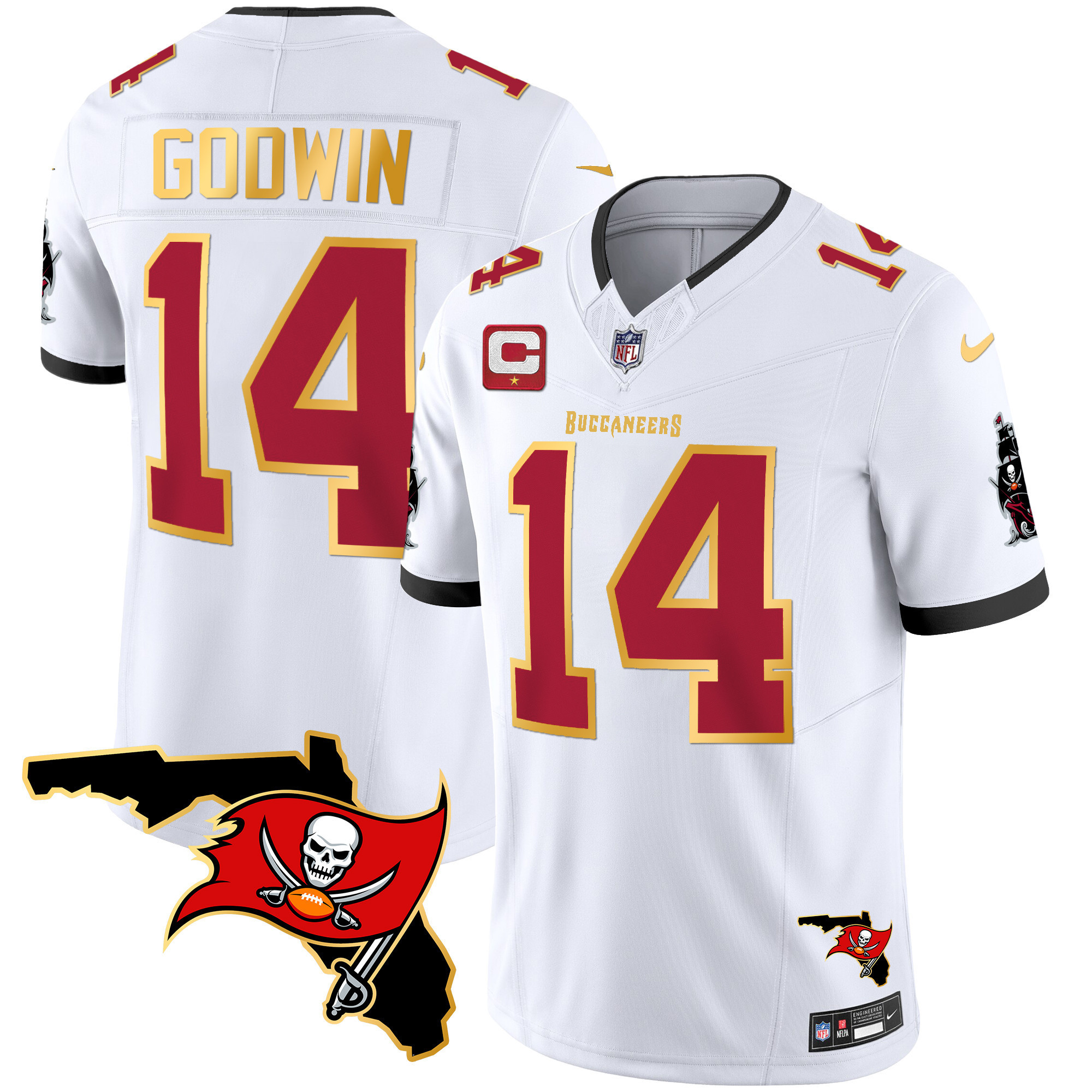 Chris Godwin Men's Tampa Bay Buccaneers Florida Patch Gold Trim Vapor White Jersey - All Stitched