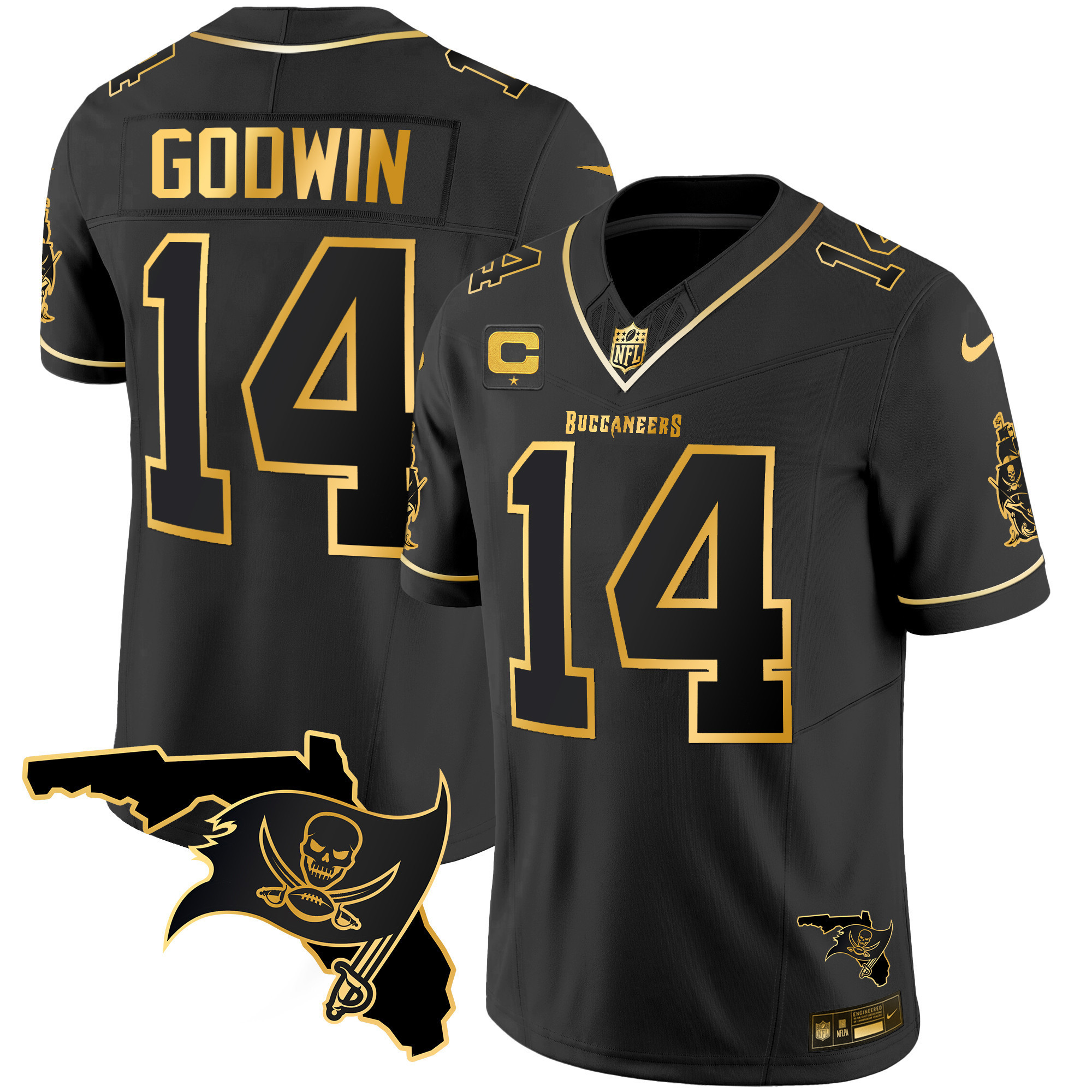 Chris Godwin Men's Tampa Bay Buccaneers Florida Patch Vapor Gold Black Gold Jersey - All Stitched
