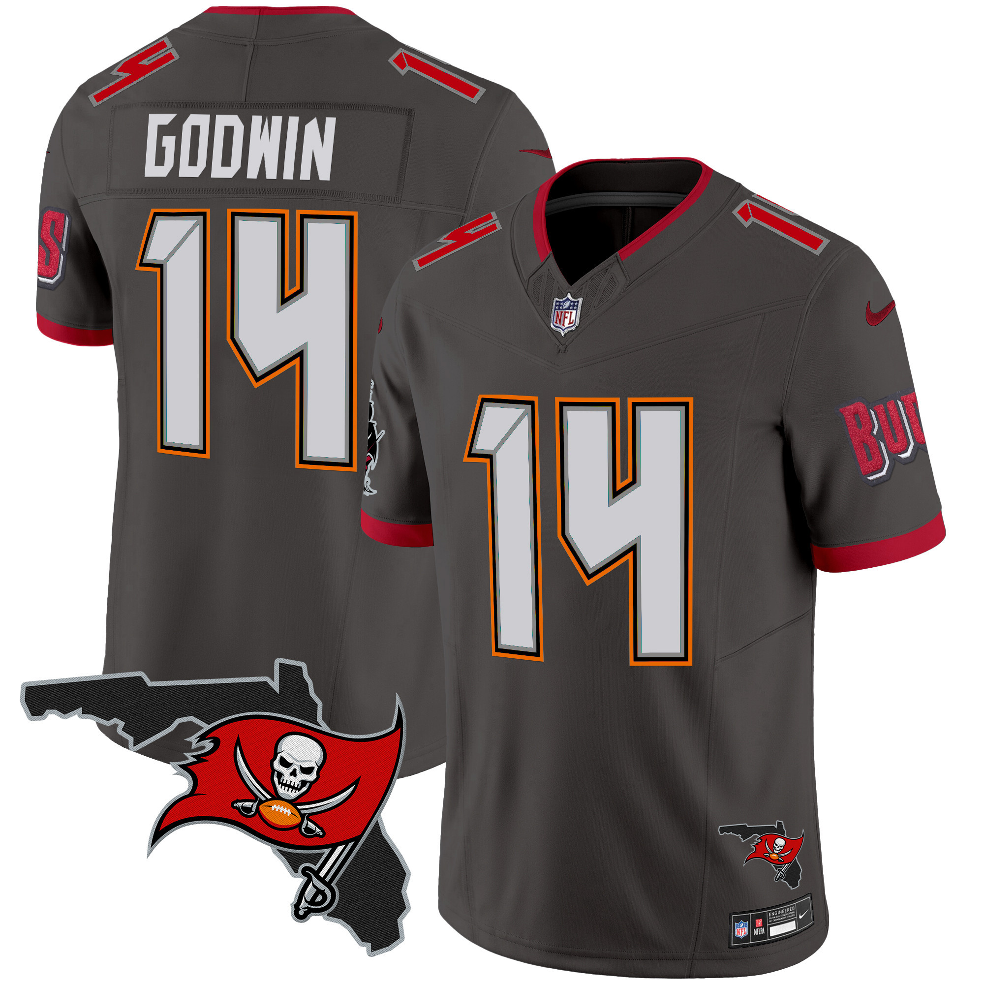 Chris Godwin Men's Tampa Bay Buccaneers Florida Patch Vapor Limited Pewter Jersey - All Stitched
