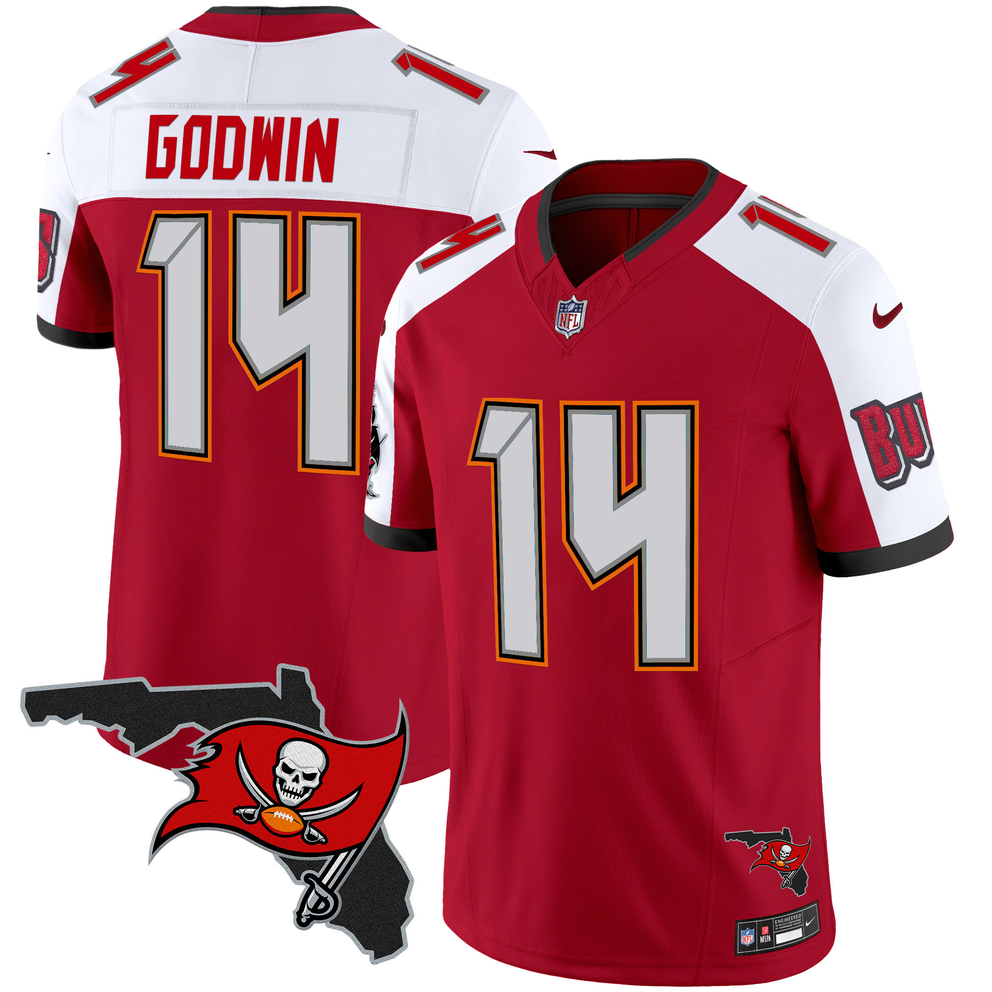 Chris Godwin Men's Tampa Bay Buccaneers Florida Patch Vapor Limited Red Alternate Jersey - All Stitched