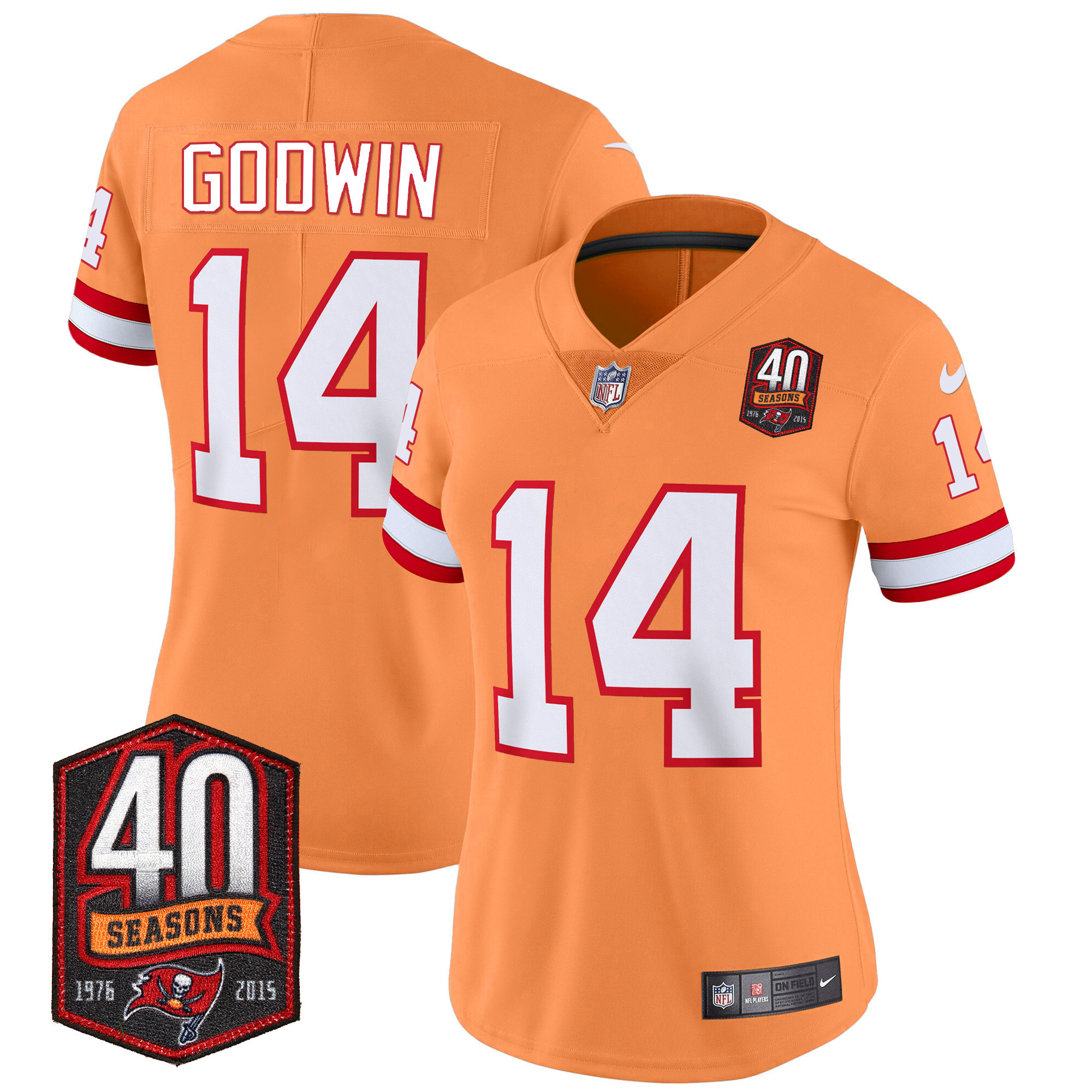 Chris Godwin Women's Tampa Bay Buccaneers 40th Season Patch Vapor Limited Orange Jersey - All Stitched