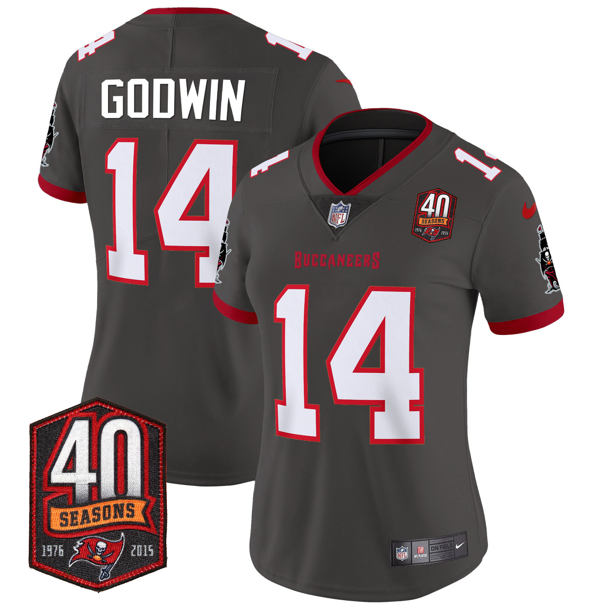 Chris Godwin Women's Tampa Bay Buccaneers 40th Season Patch Vapor Limited Pewter Jersey - All Stitched
