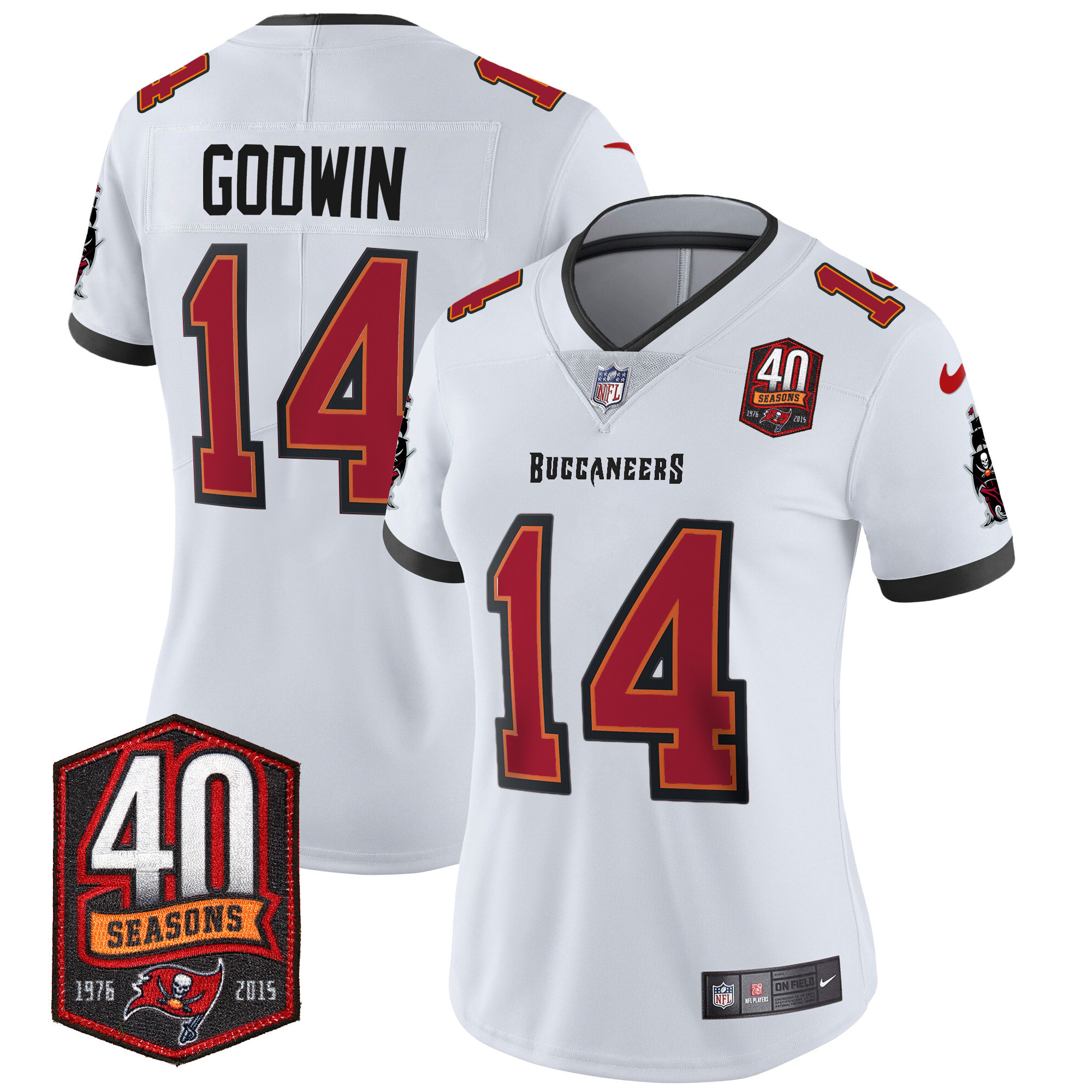 Chris Godwin Women's Tampa Bay Buccaneers 40th Season Patch Vapor Limited White Jersey - All Stitched