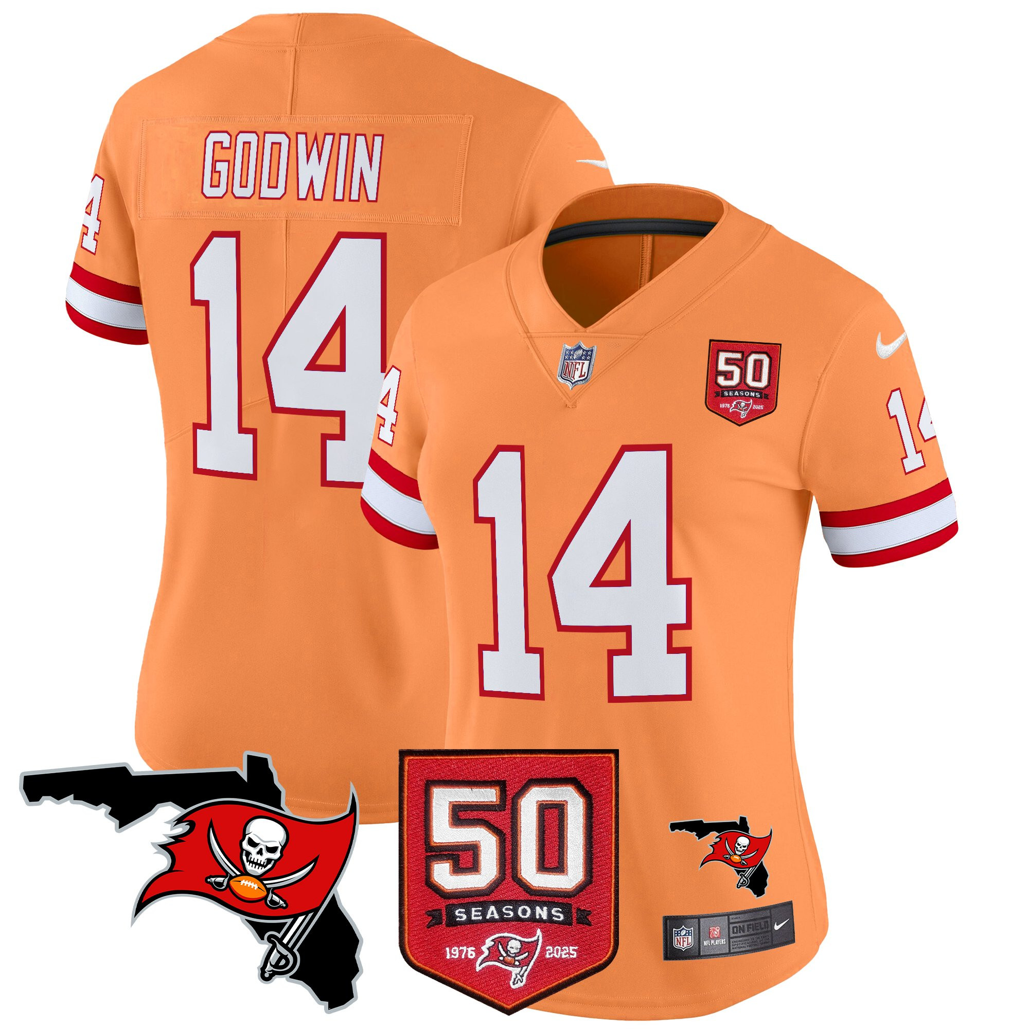 Chris Godwin Women's Tampa Bay Buccaneers 50th Season Patch Vapor Limited Creamsicle Jersey - All Stitched