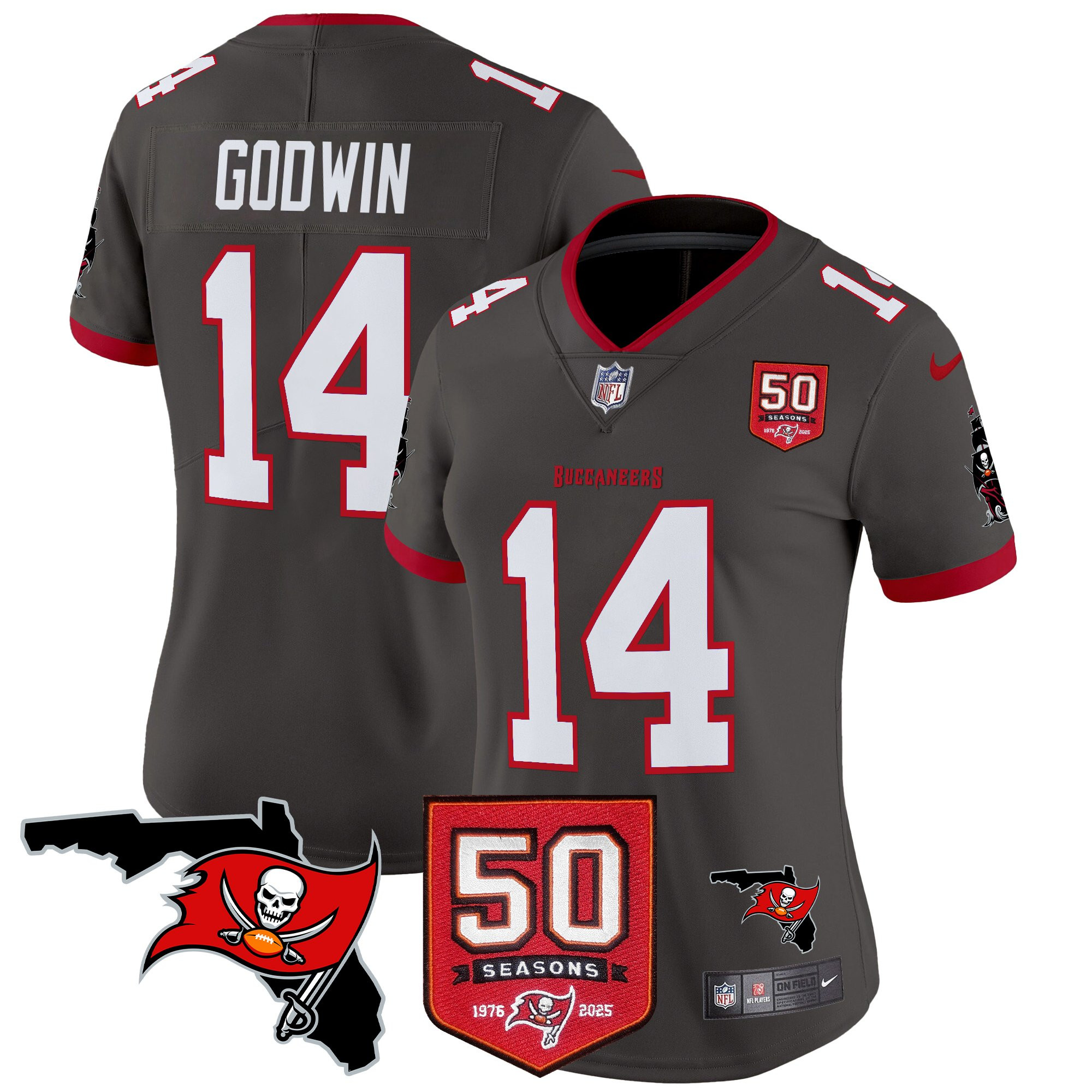 Chris Godwin Women's Tampa Bay Buccaneers 50th Season Patch Vapor Limited Pewter Jersey - All Stitched