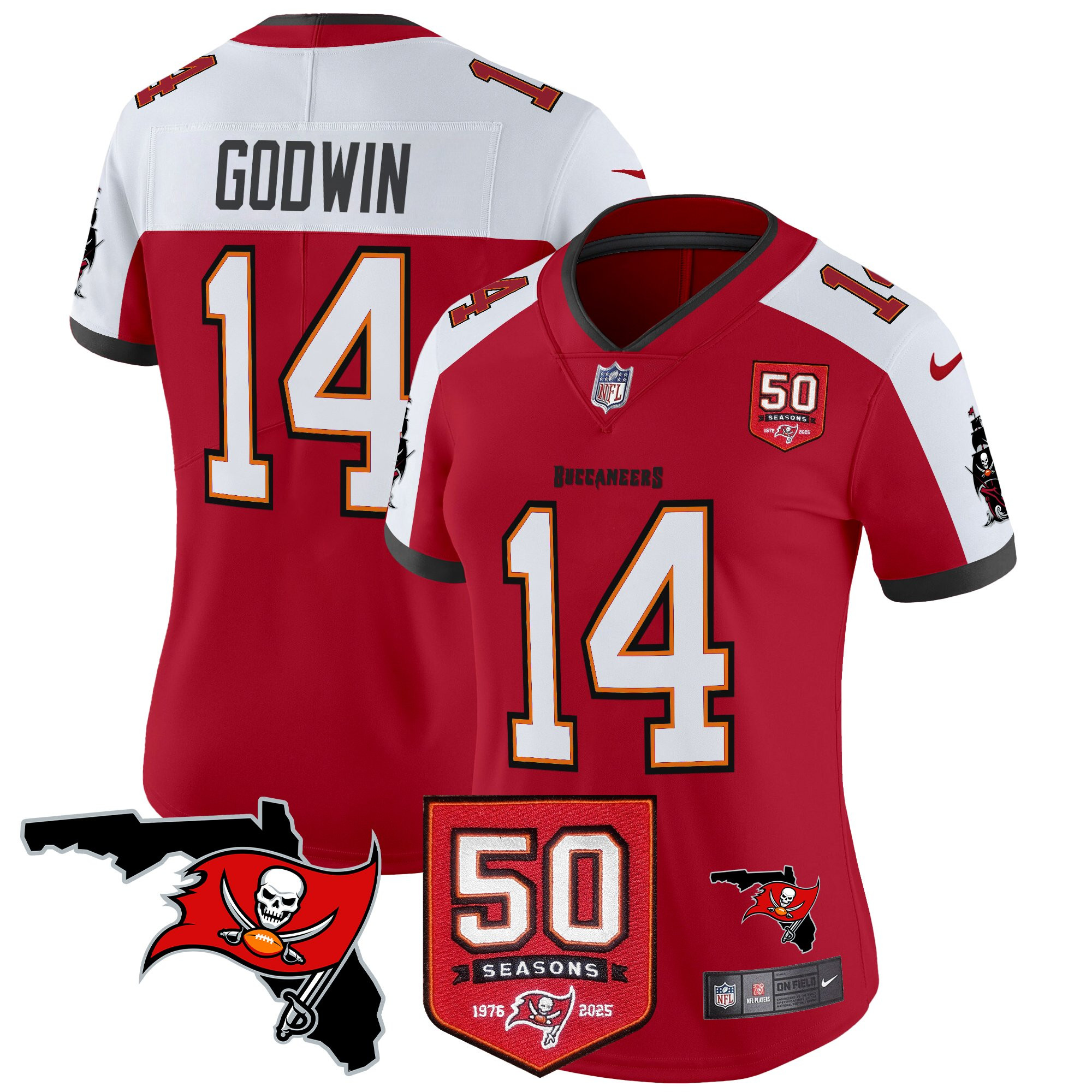 Chris Godwin Women's Tampa Bay Buccaneers 50th Season Patch Vapor Limited Red Alternate Jersey - All Stitched