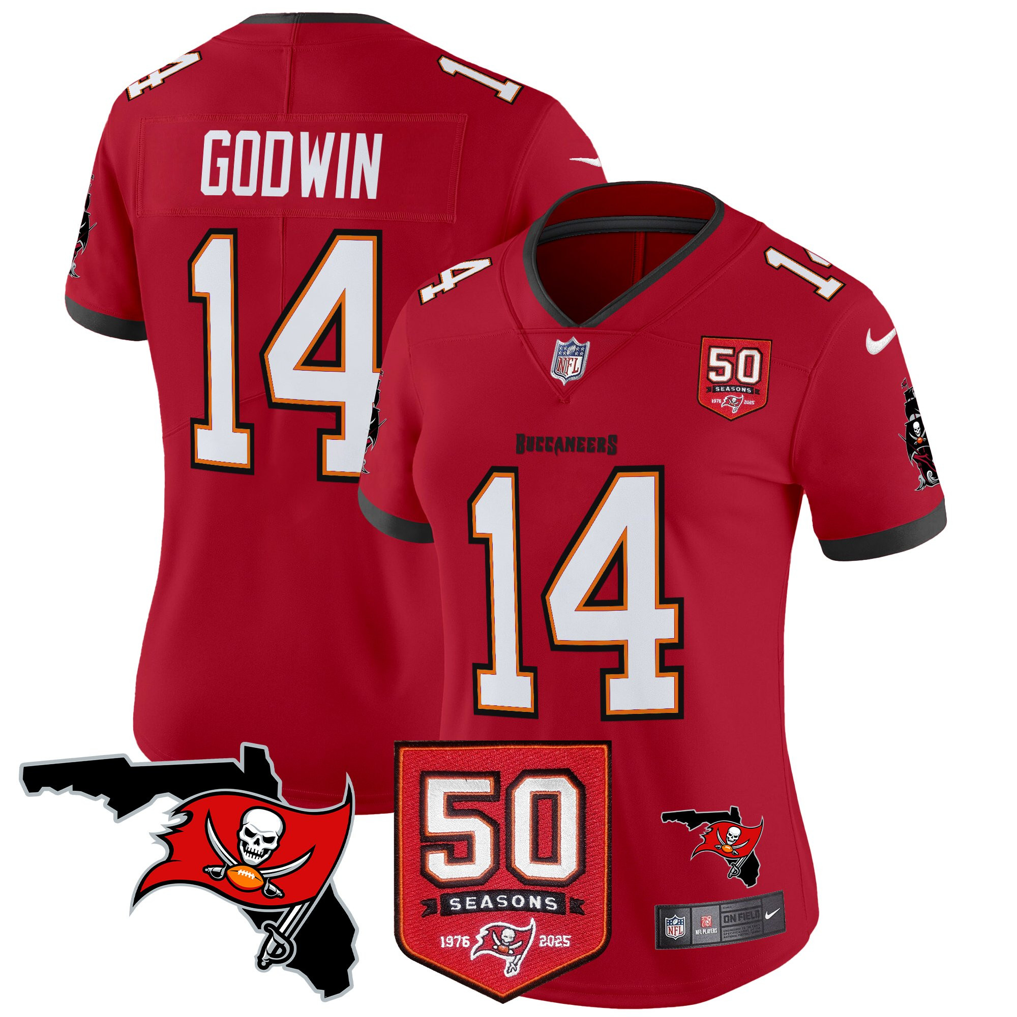 Chris Godwin Women's Tampa Bay Buccaneers 50th Season Patch Vapor Limited Red Jersey - All Stitched