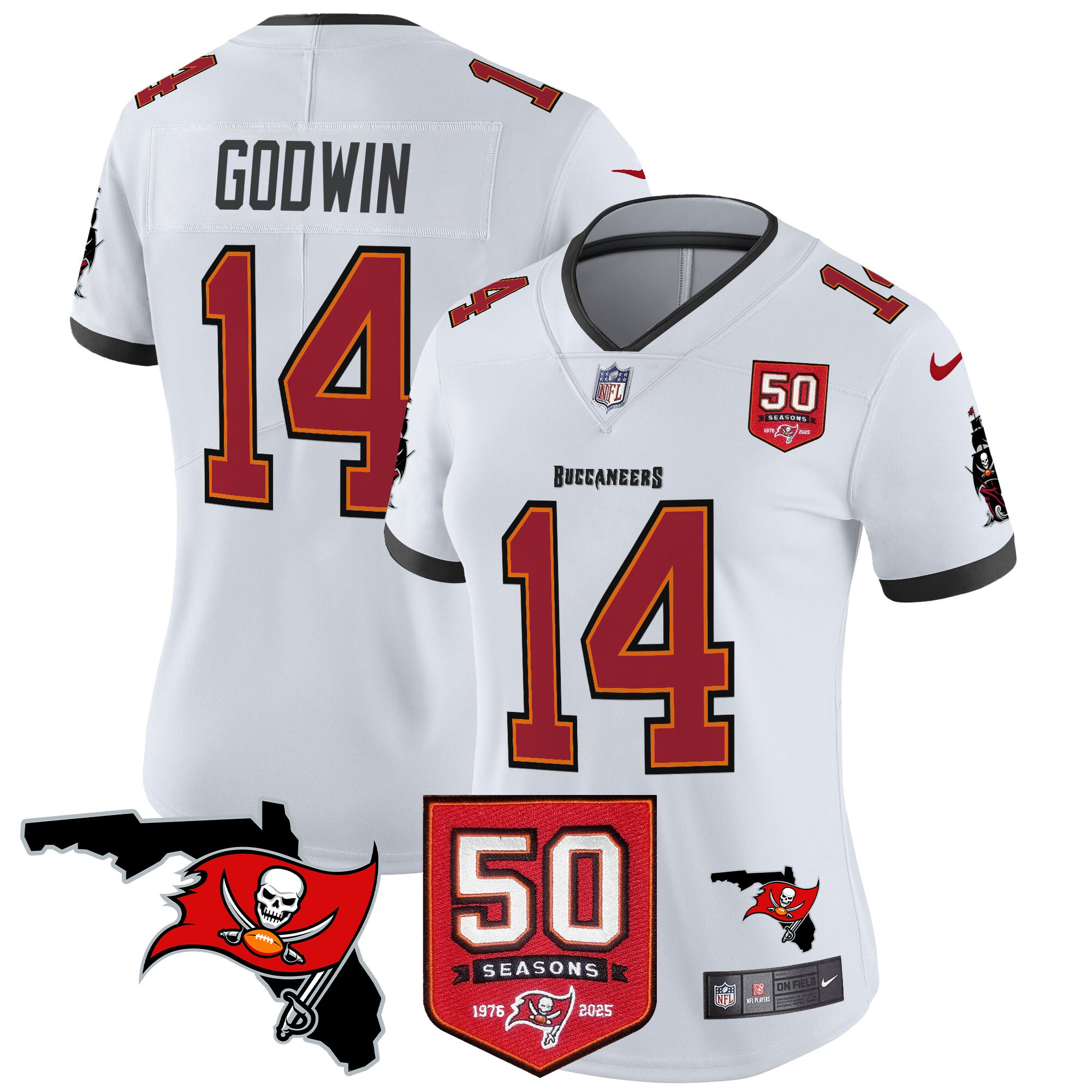 Chris Godwin Women's Tampa Bay Buccaneers 50th Season Patch Vapor Limited White Jersey - All Stitched