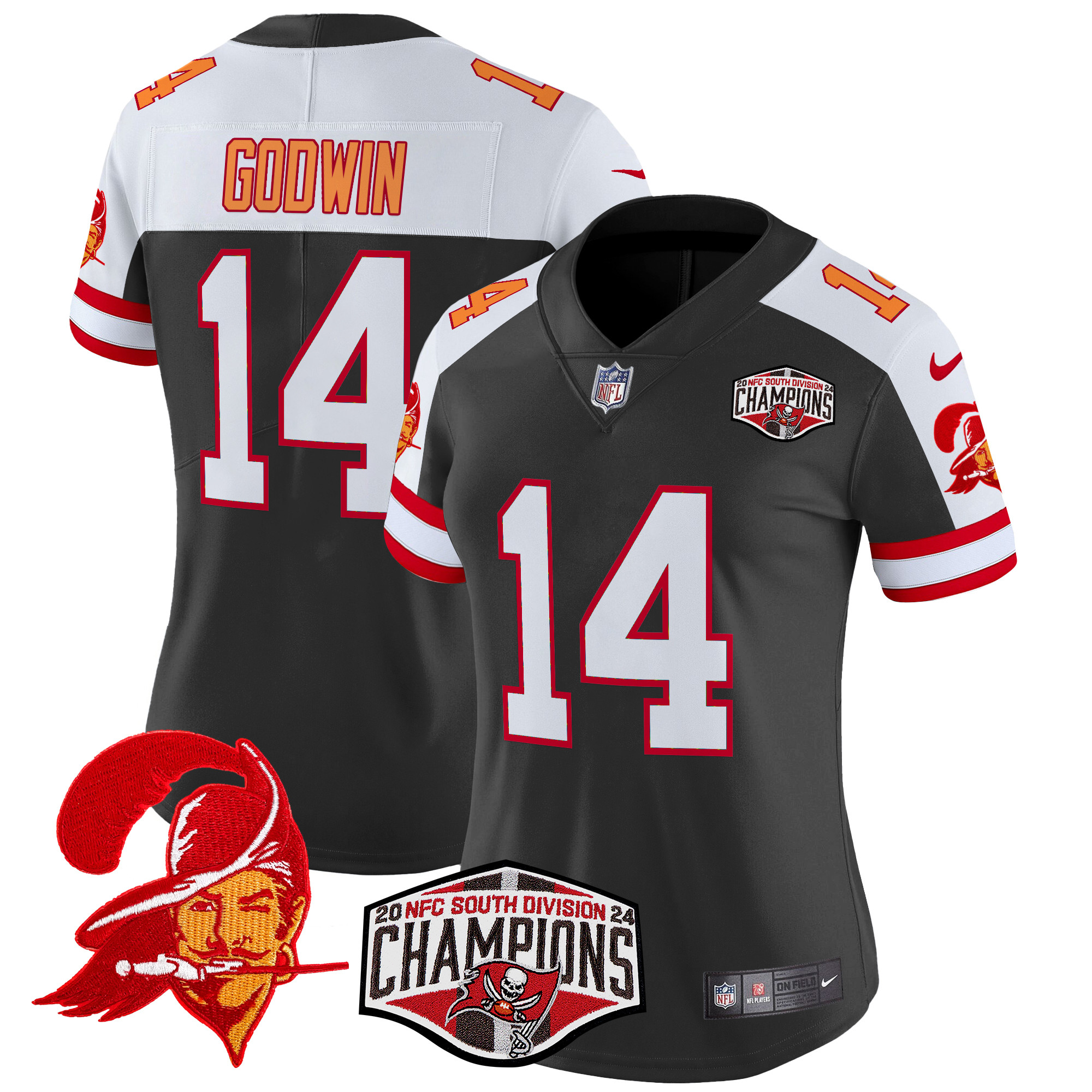 Chris Godwin Women's Tampa Bay Buccaneers Creamsicle 2024 NFC South Division Champions Patch Vapor Limited Black Alternate Jersey - All Stitched