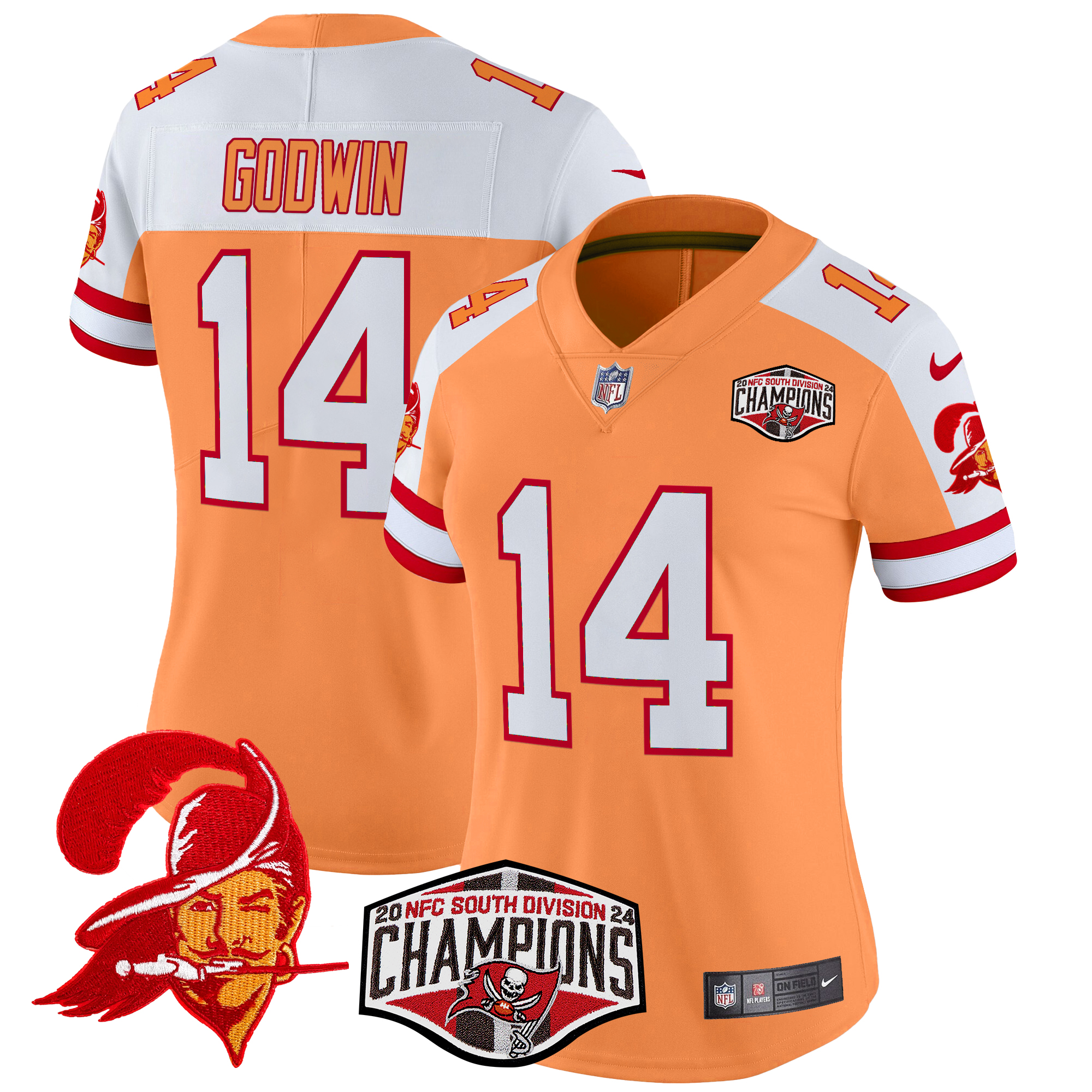 Chris Godwin Women's Tampa Bay Buccaneers Creamsicle 2024 NFC South Division Champions Patch Vapor Limited Creamsicle Alternate Jersey - All Stitched