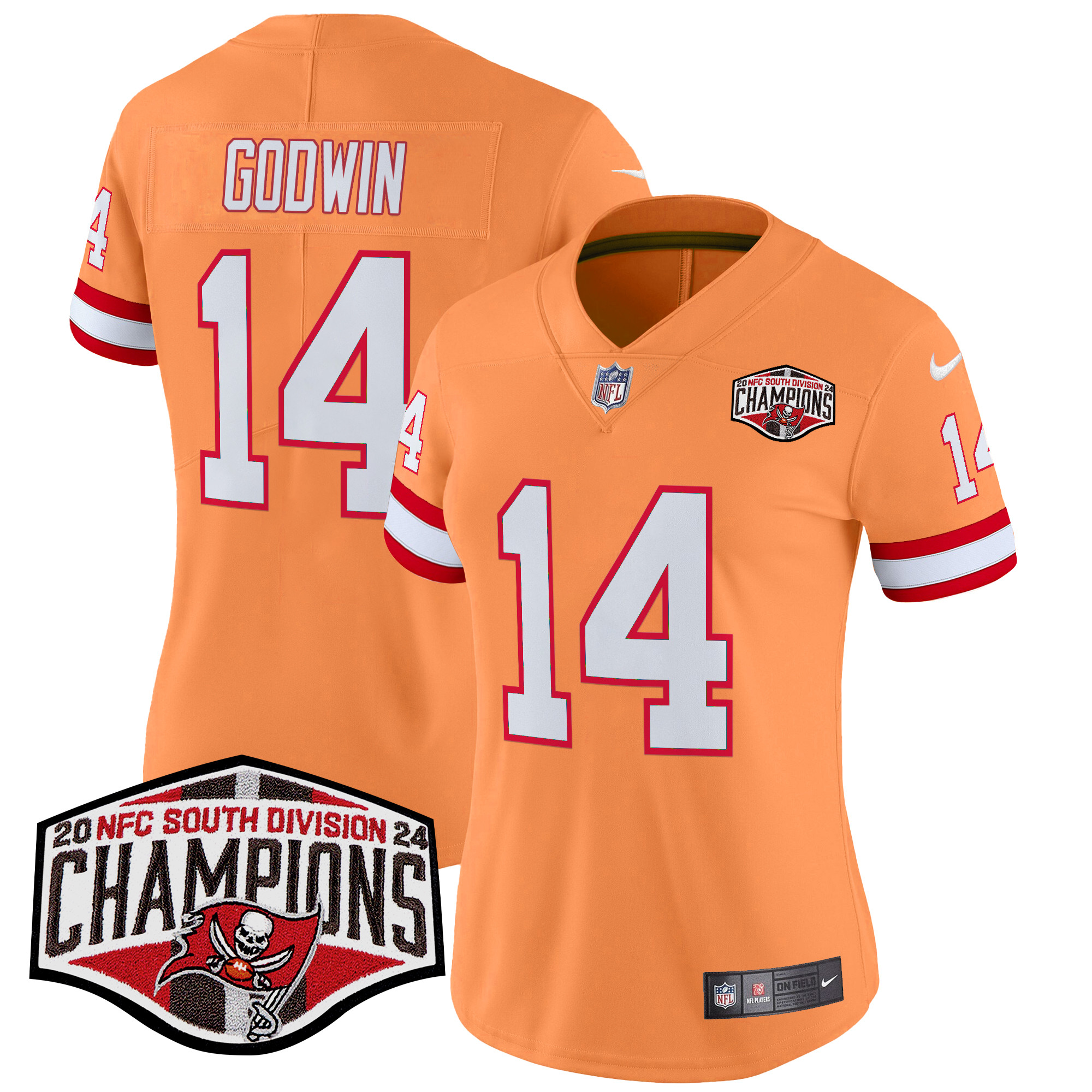 Chris Godwin Women's Tampa Bay Buccaneers Creamsicle 2024 NFC South Division Champions Patch Vapor Limited Creamsicle Jersey - All Stitched
