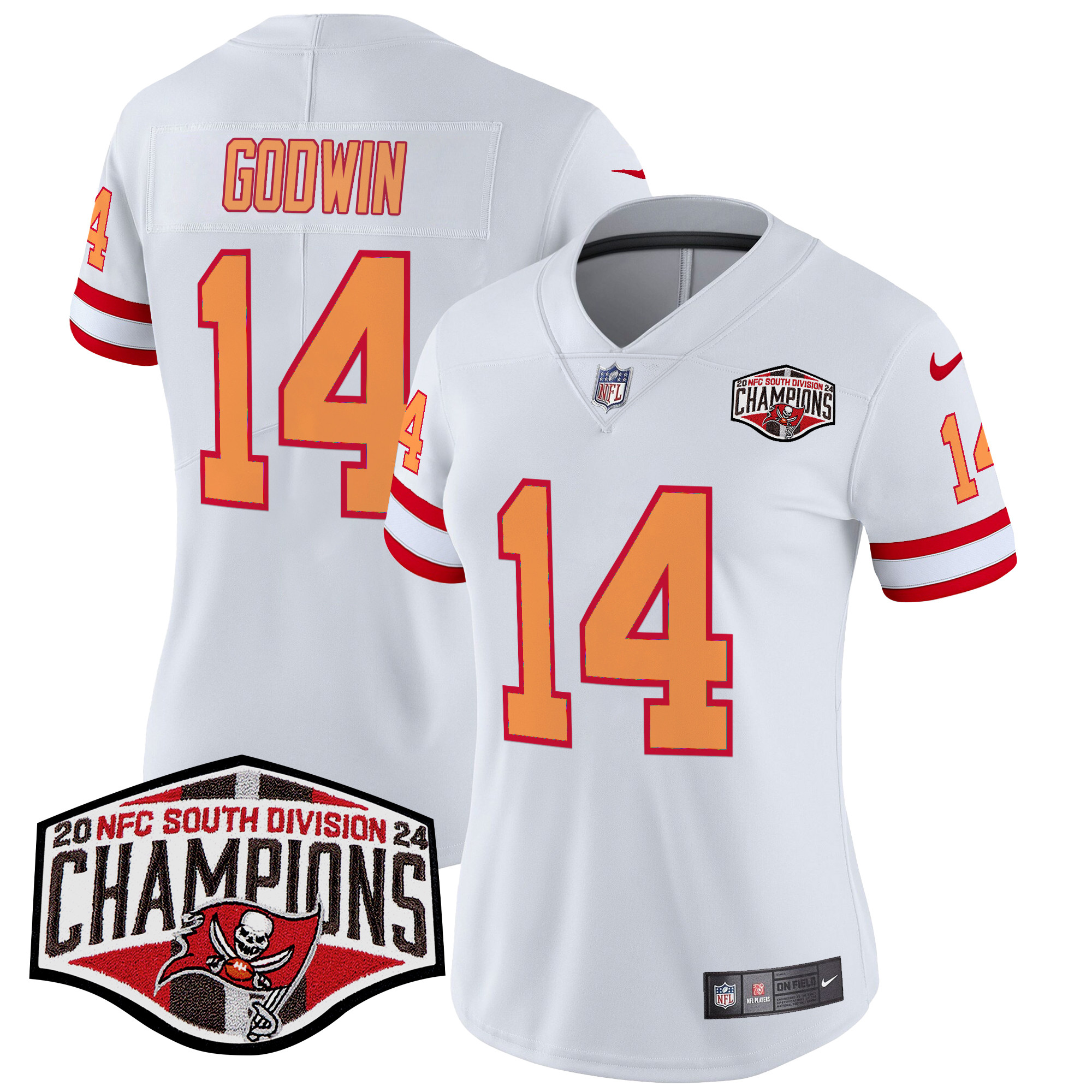 Chris Godwin Women's Tampa Bay Buccaneers Creamsicle 2024 NFC South Division Champions Patch Vapor Limited White Jersey - All Stitched