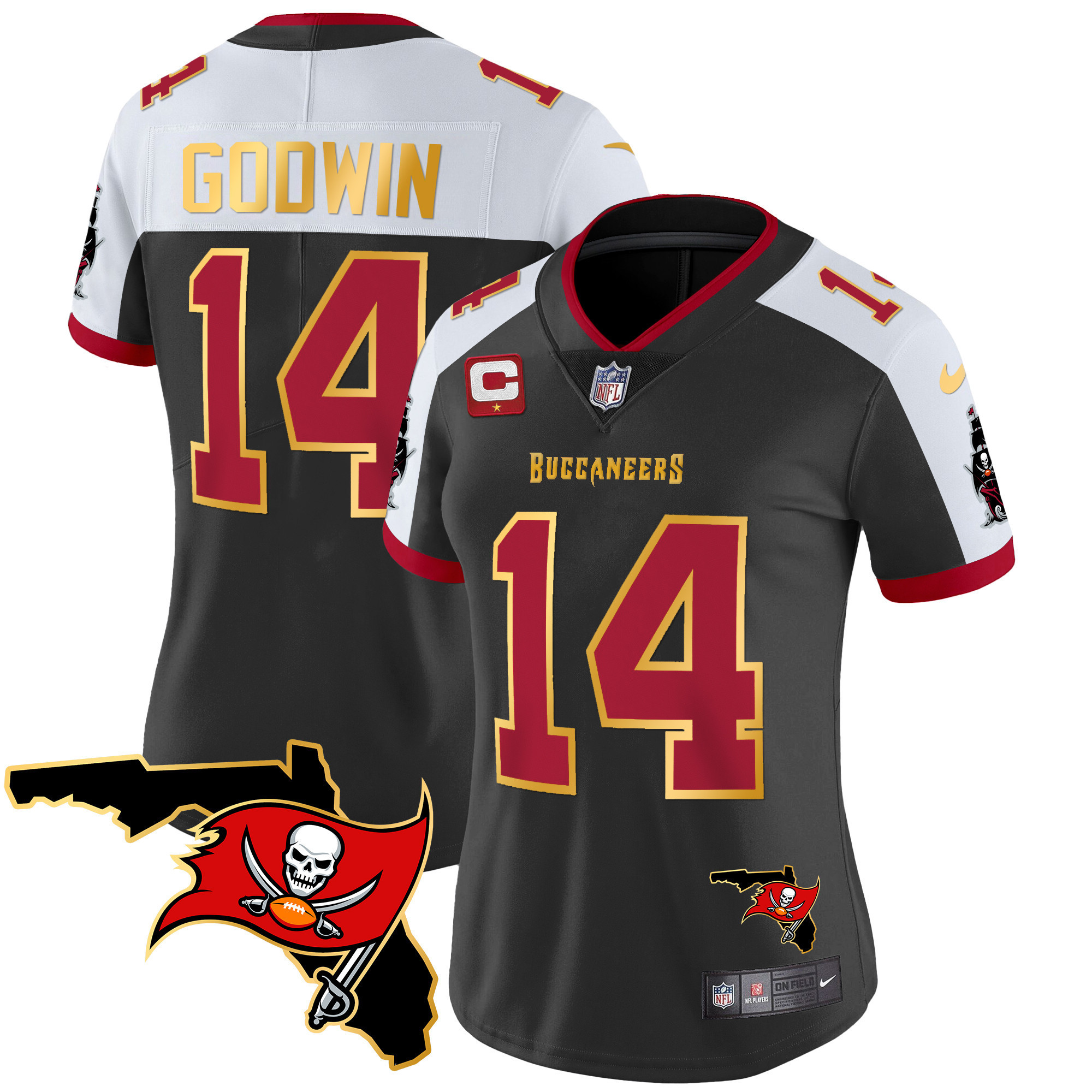 Chris Godwin Women's Tampa Bay Buccaneers Florida Patch Gold Trim Vapor Black Alternate Jersey - All Stitched