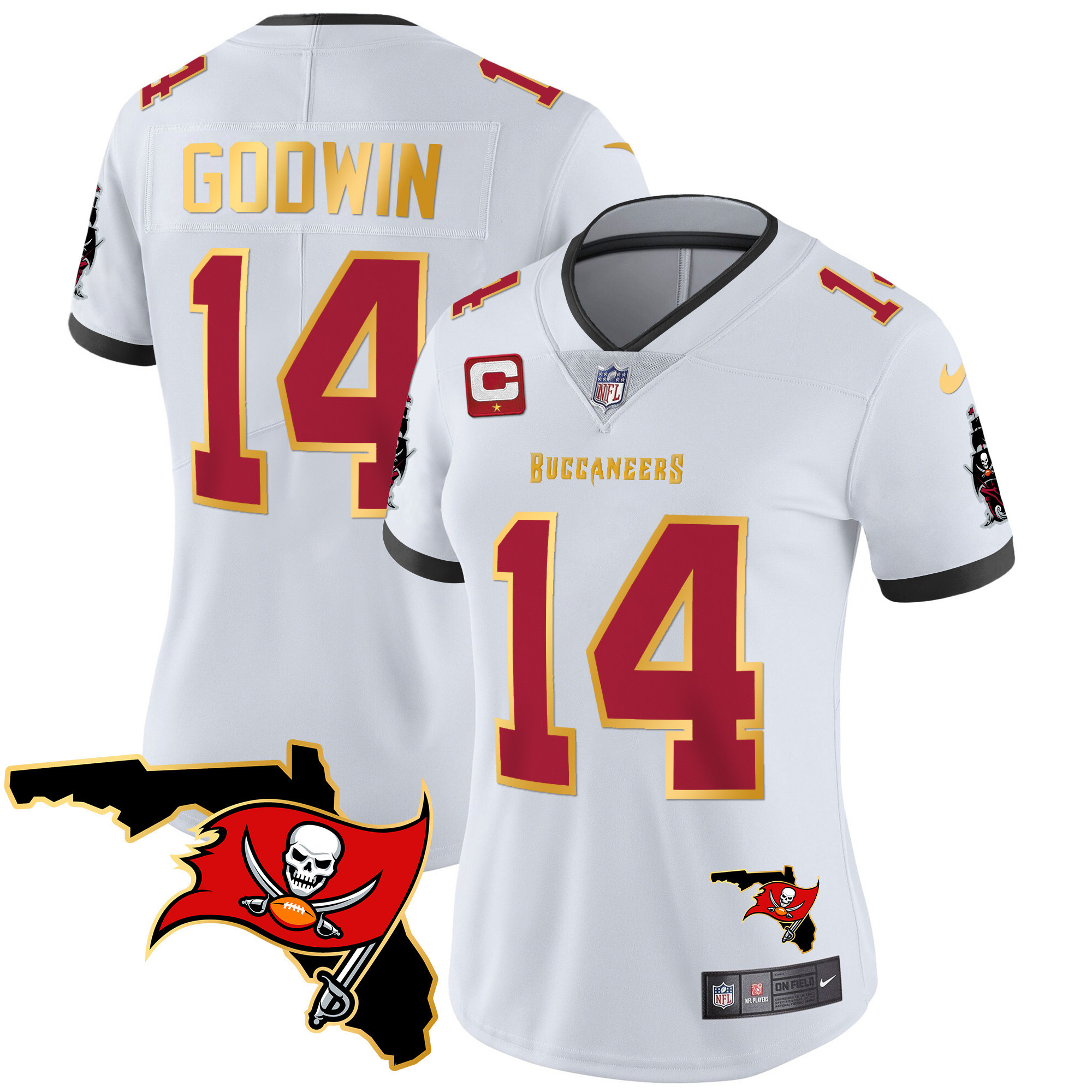 Chris Godwin Women's Tampa Bay Buccaneers Florida Patch Gold Trim Vapor White Jersey - All Stitched