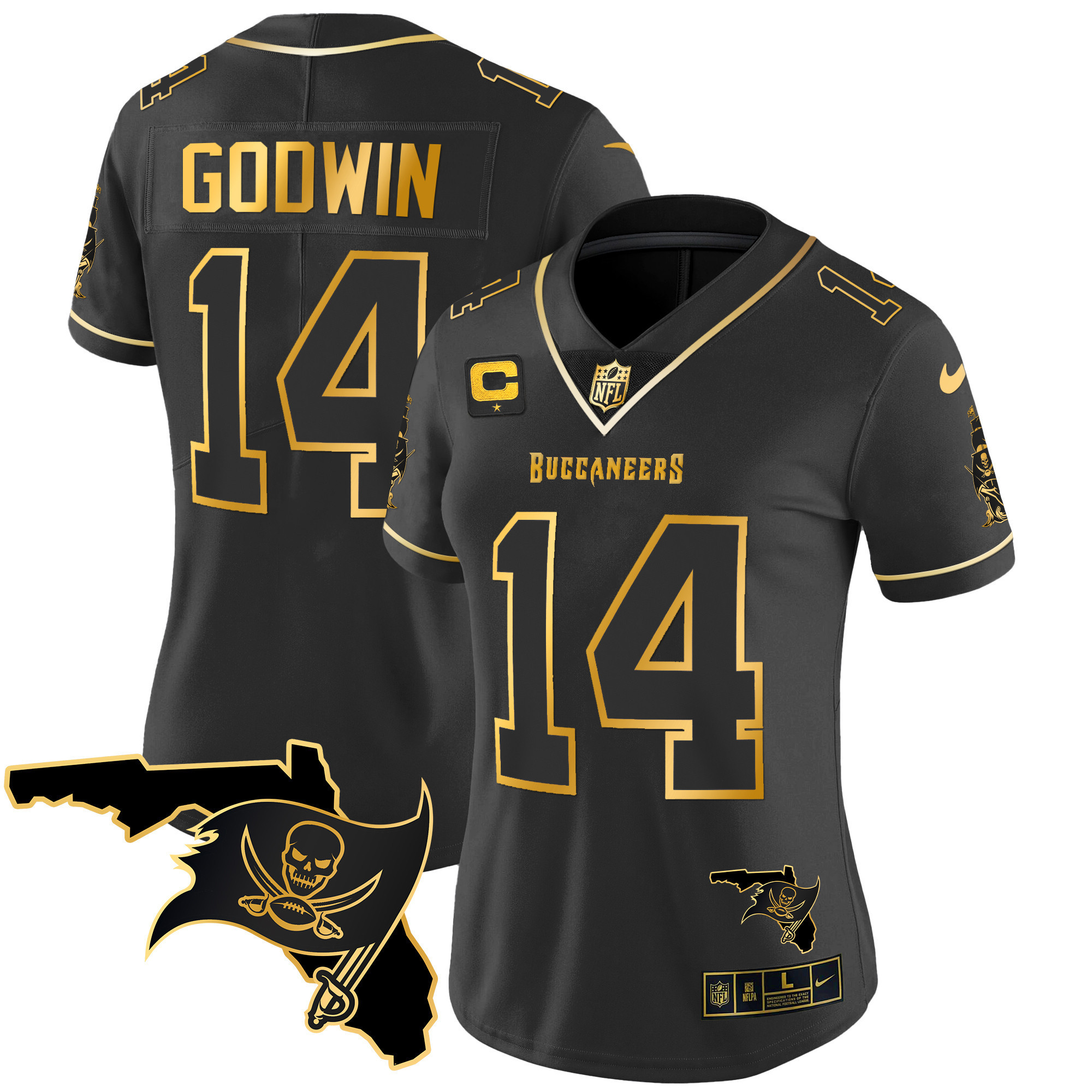 Chris Godwin Women's Tampa Bay Buccaneers Florida Patch Vapor Gold Black Gold Jersey - All Stitched