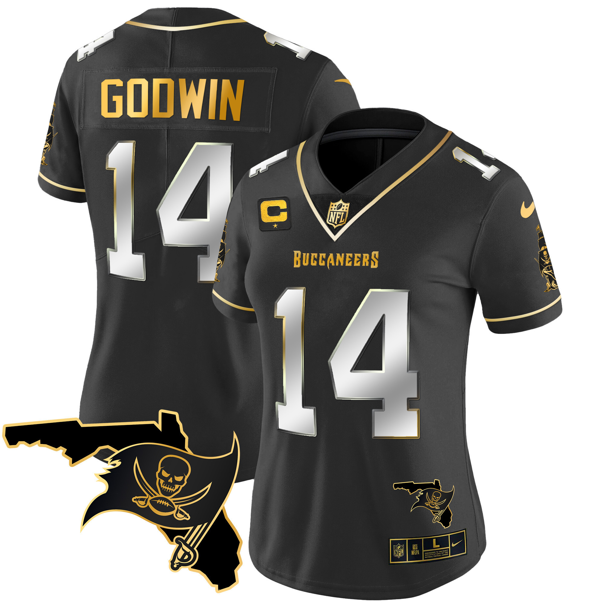 Chris Godwin Women's Tampa Bay Buccaneers Florida Patch Vapor Gold Black Limited Jersey - All Stitched