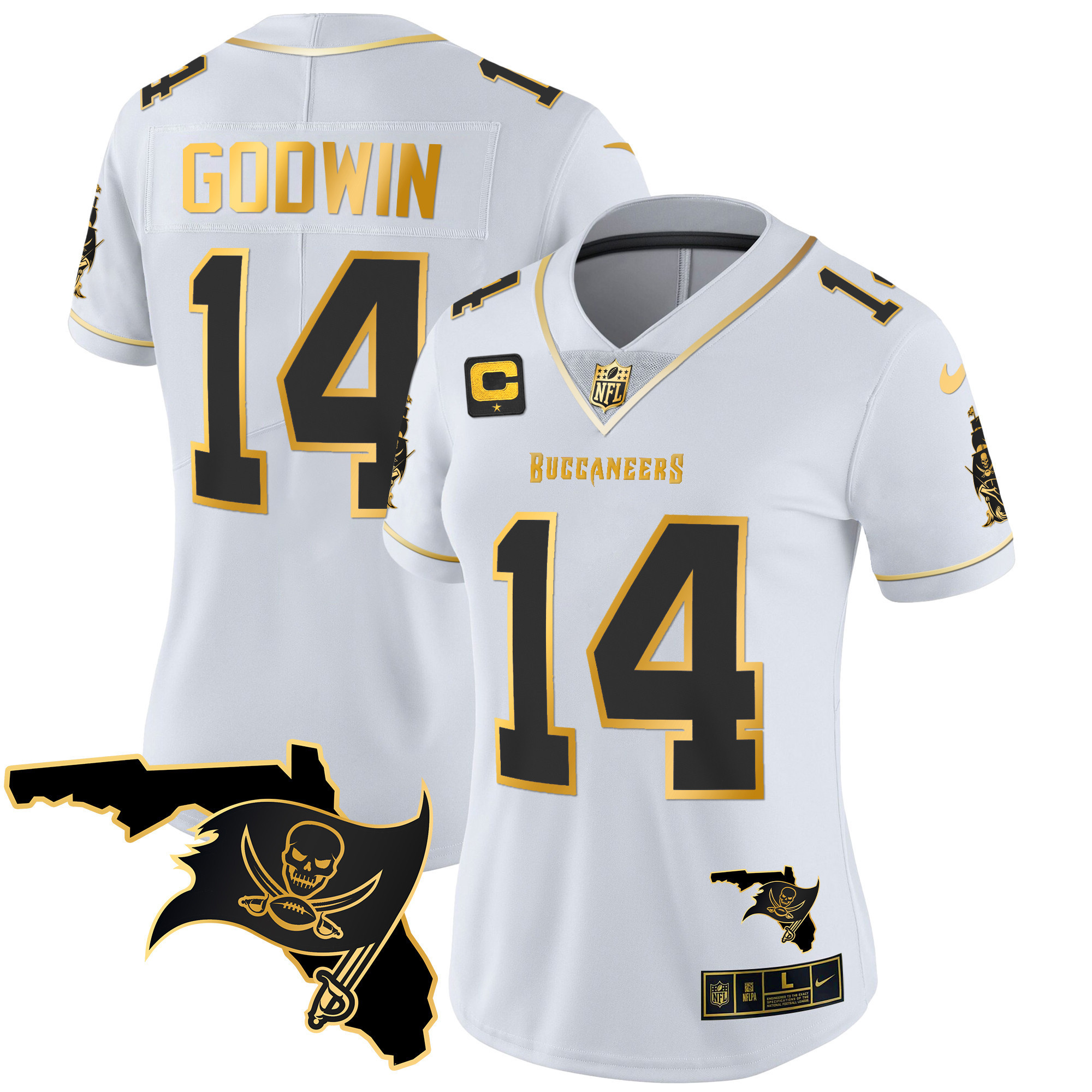 Chris Godwin Women's Tampa Bay Buccaneers Florida Patch Vapor Gold White Gold Jersey - All Stitched