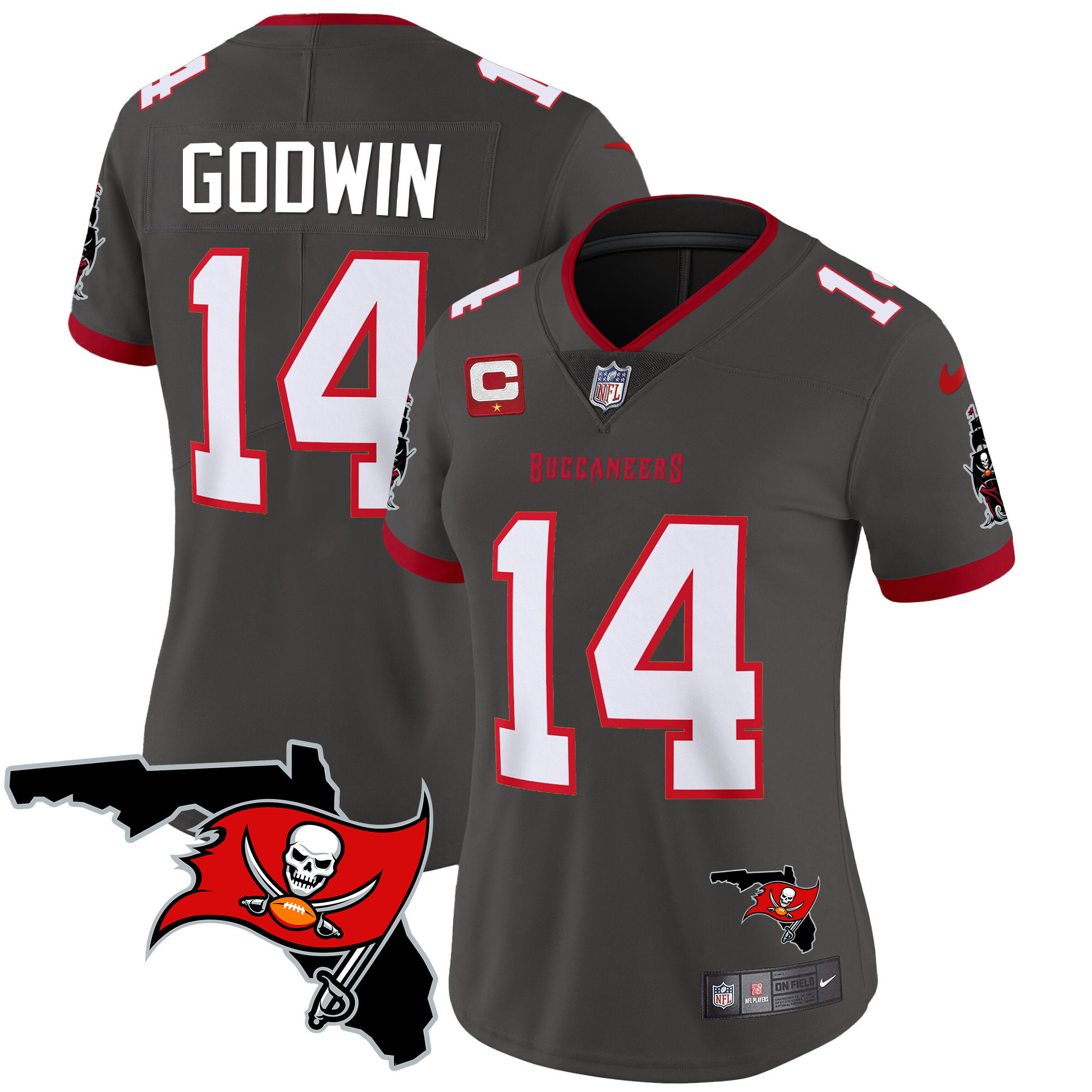 Chris Godwin Women's Tampa Bay Buccaneers Florida Patch Vapor Limited Pewter Jersey - All Stitched