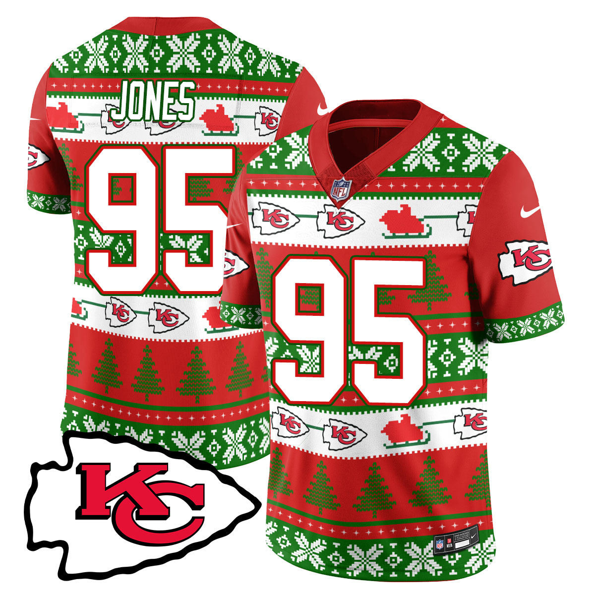 Chris Jones Men's Kansas City Chiefs 2024 Christmas Vapor Limited Jersey - Printed Red Green Jersey - All Stitched
