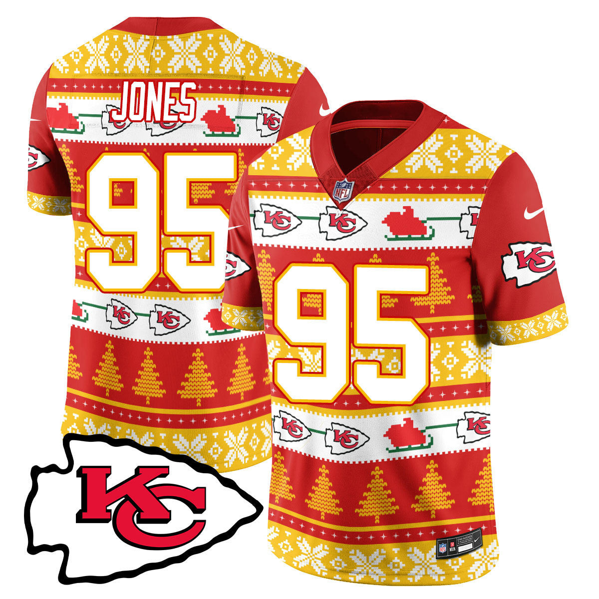 Chris Jones Men's Kansas City Chiefs 2024 Christmas Vapor Limited Jersey - Printed Red Jersey - All Stitched