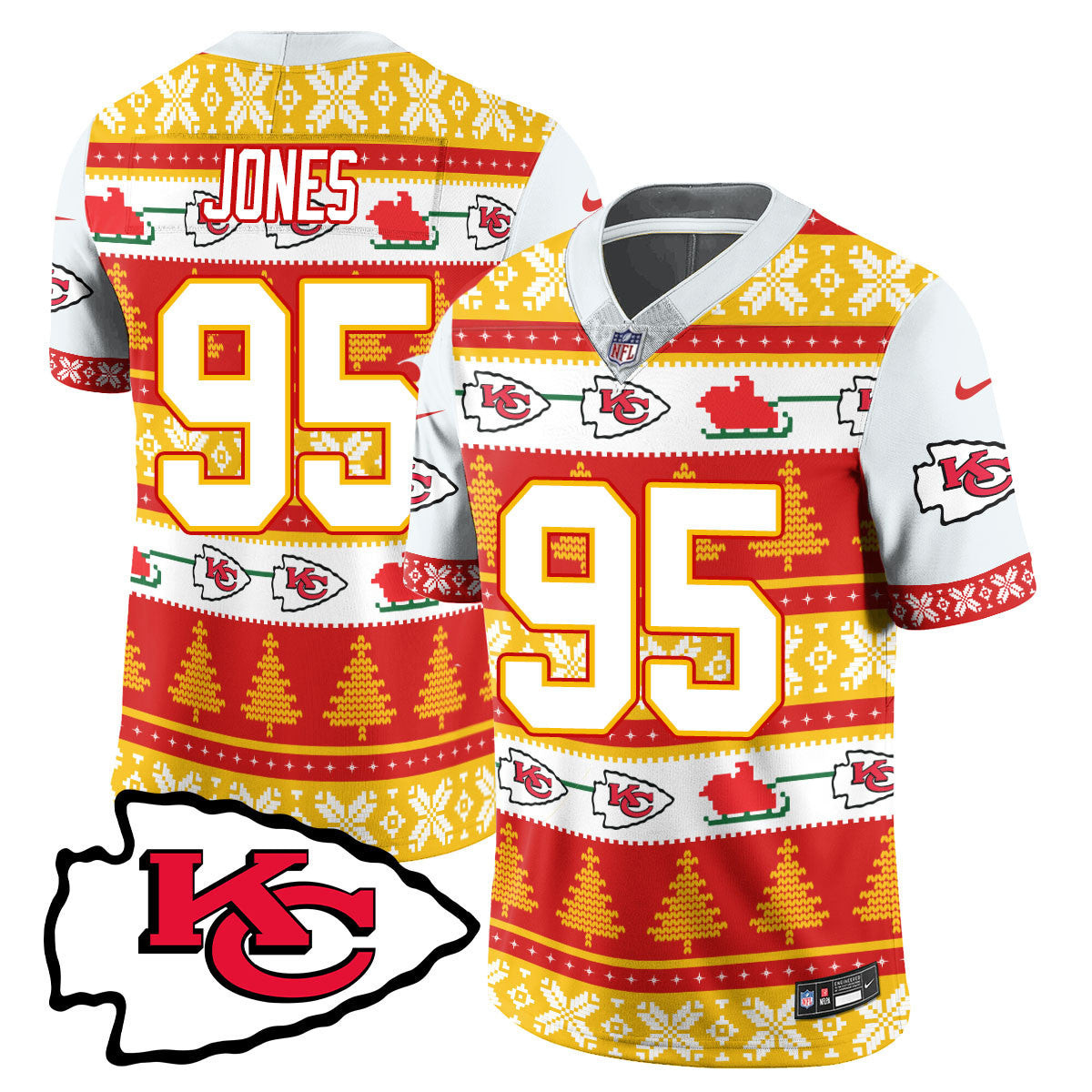 Chris Jones Men's Kansas City Chiefs 2024 Christmas Vapor Limited Jersey - Printed White Jersey - All Stitched