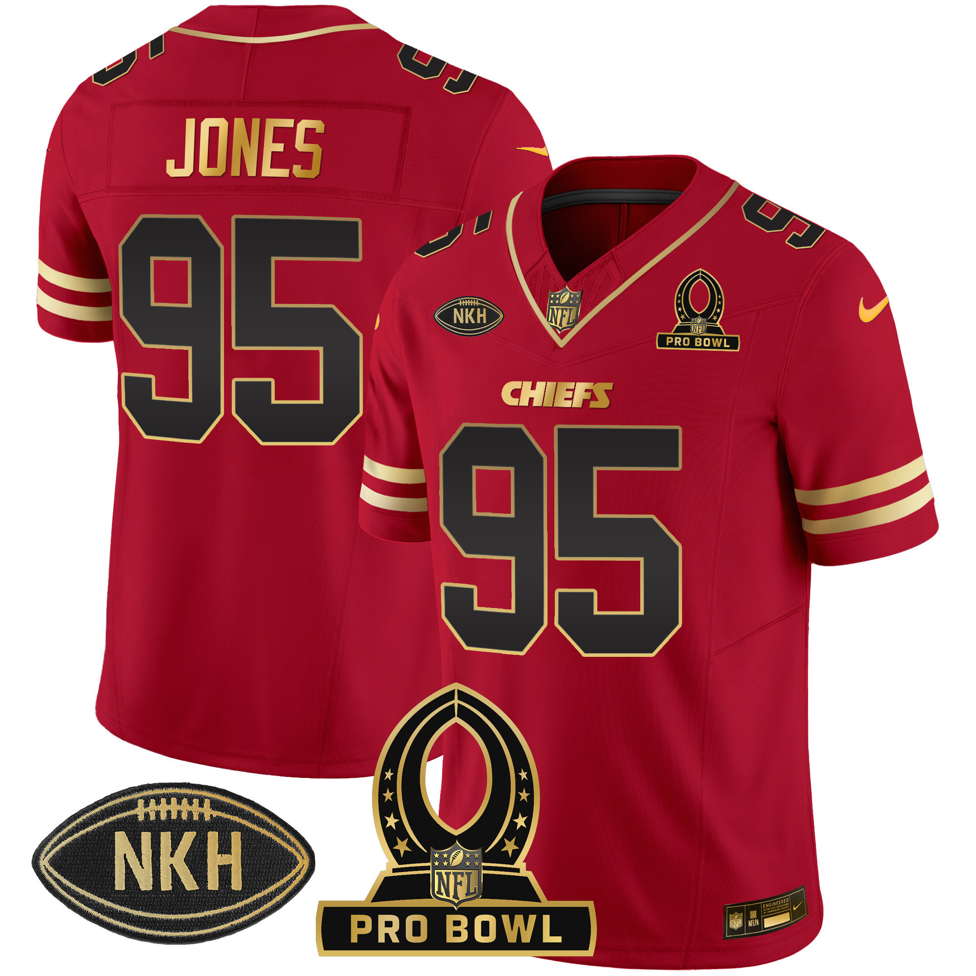 Chris Jones Men's Kansas City Chiefs 2024 Pro Bowl Patch Vapor Black Red Jersey - All Stitched