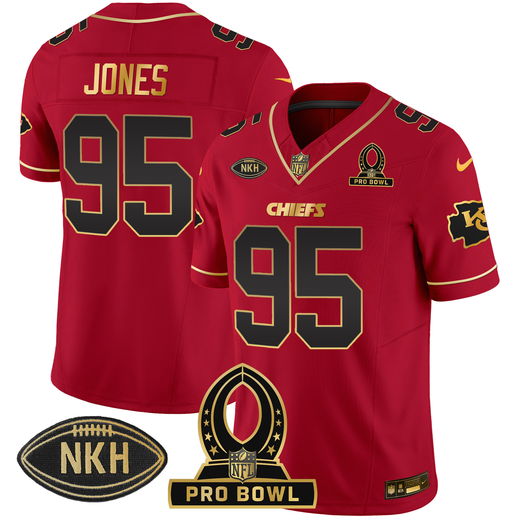 Chris Jones Men's Kansas City Chiefs 2024 Pro Bowl Patch Vapor Red Special Jersey - All Stitched