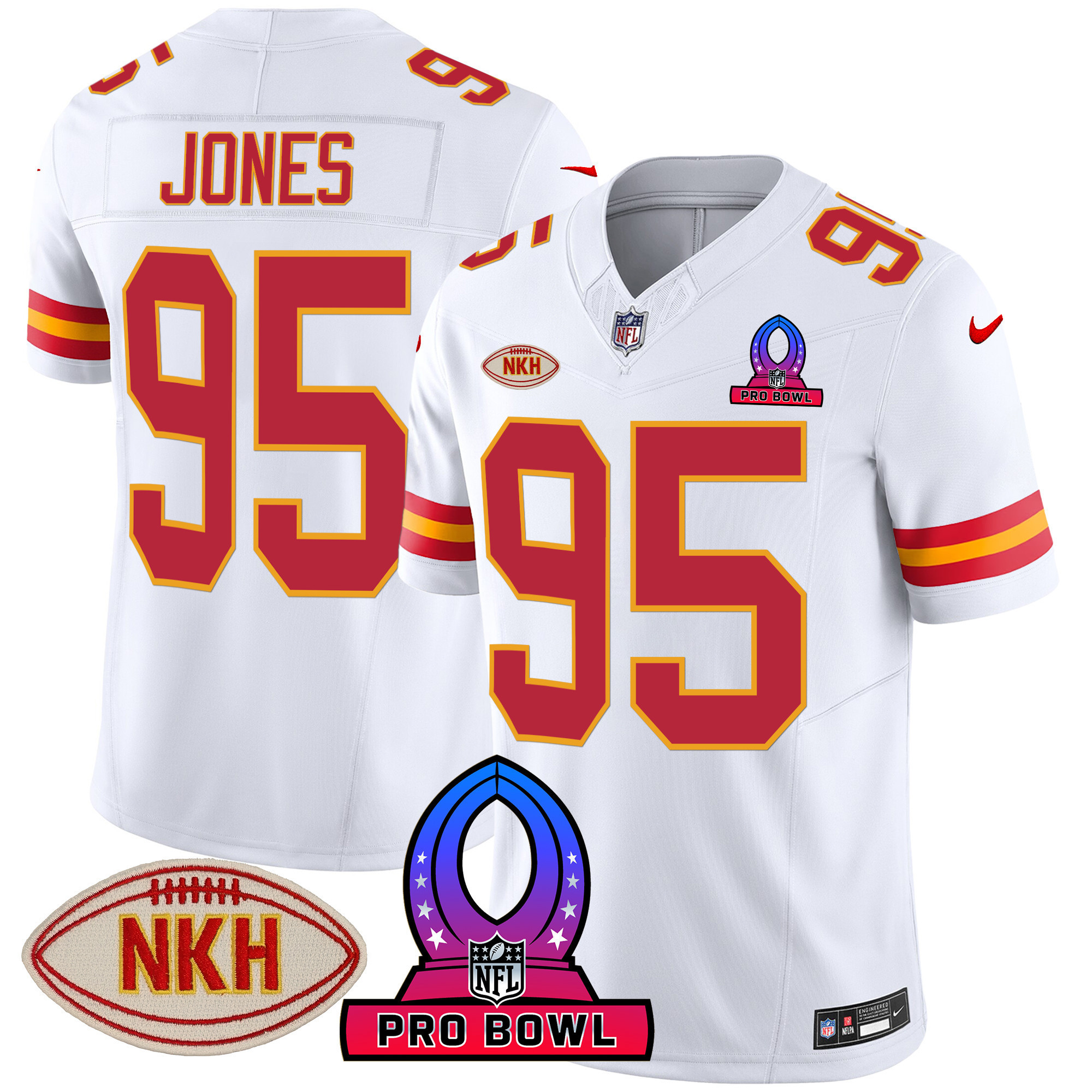 Chris Jones Men's Kansas City Chiefs 2024 Pro Bowl Patch Vapor White Jersey - All Stitched