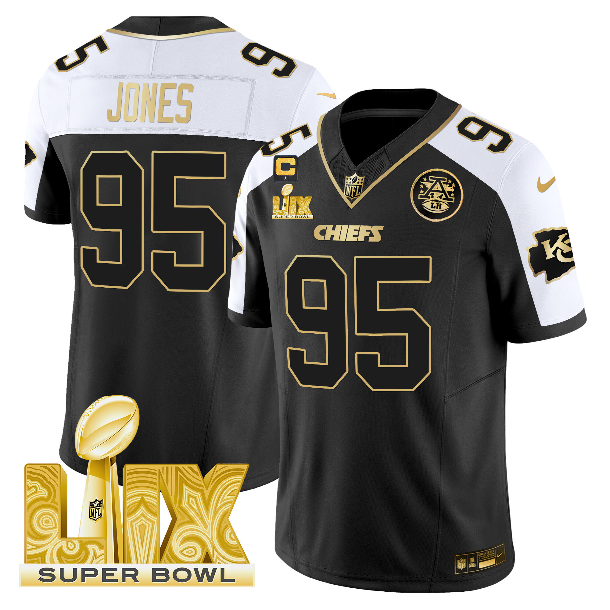 Chris Jones Men's Kansas City Chiefs Super Bowl LIX Patch Gold Vapor Limited Alternate Jersey - All Stitched