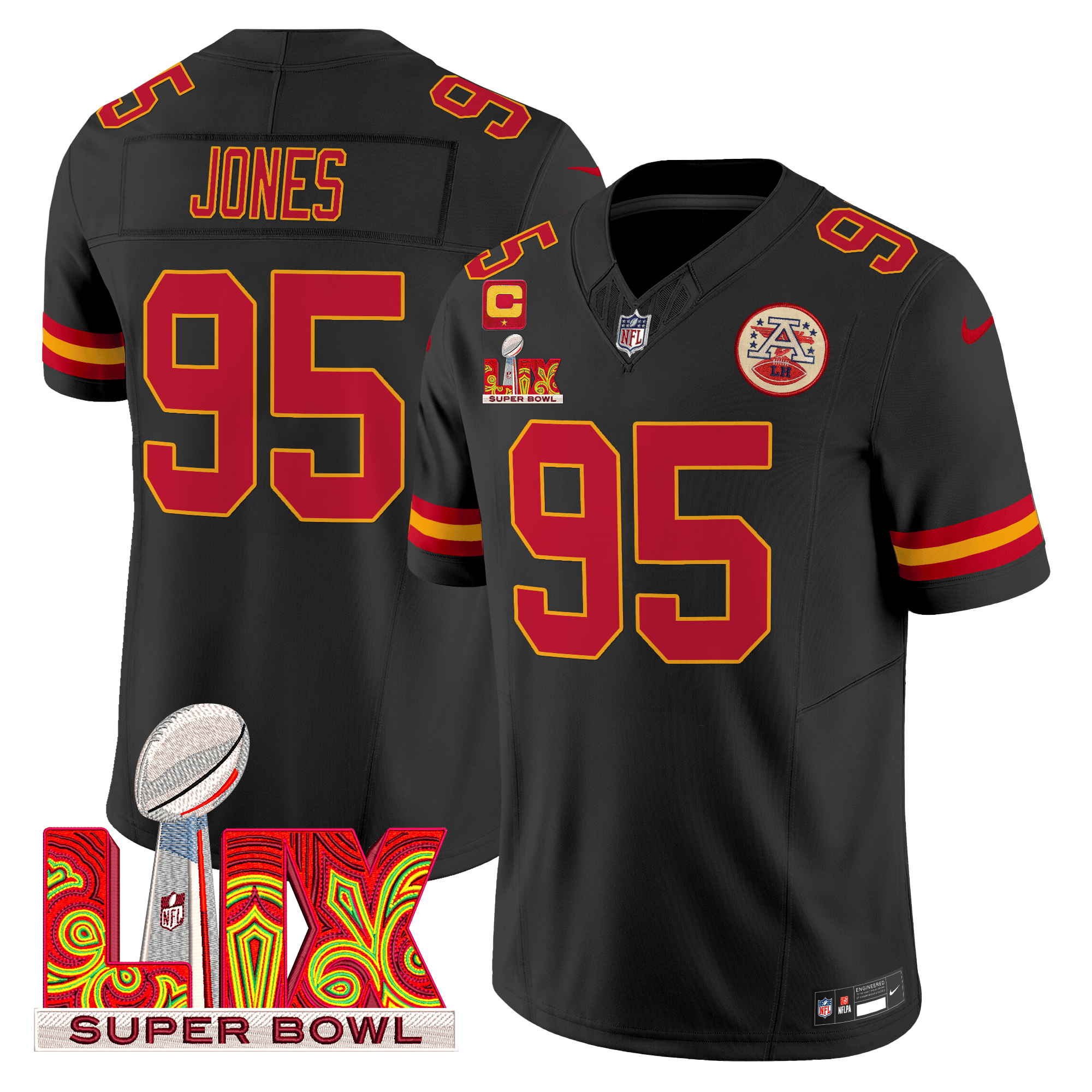 Chris Jones Men's Kansas City Chiefs Super Bowl LIX Patch Vapor Limited Black Jersey - All Stitched