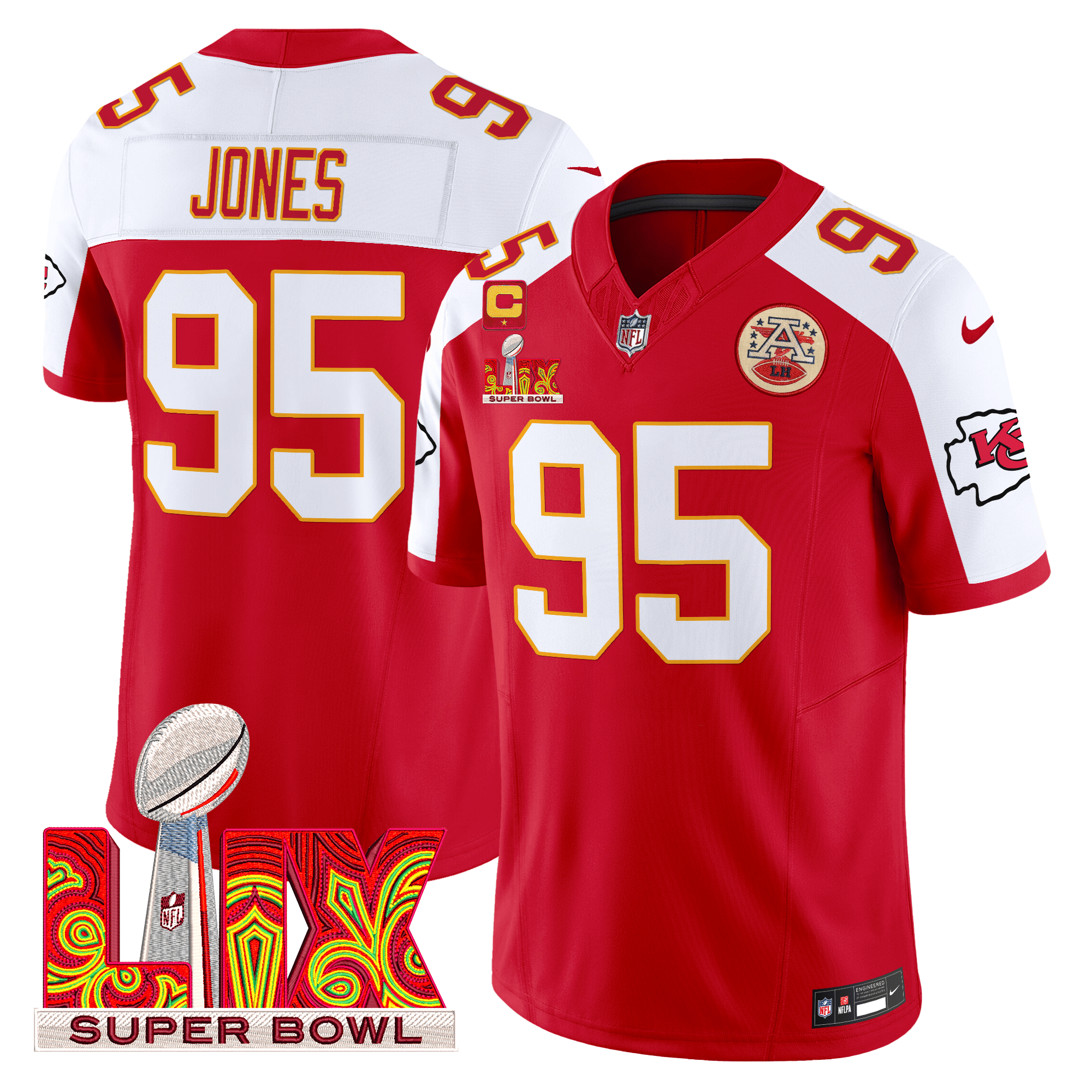 Chris Jones Men's Kansas City Chiefs Super Bowl LIX Patch Vapor Limited Red Alternate Jersey - All Stitched