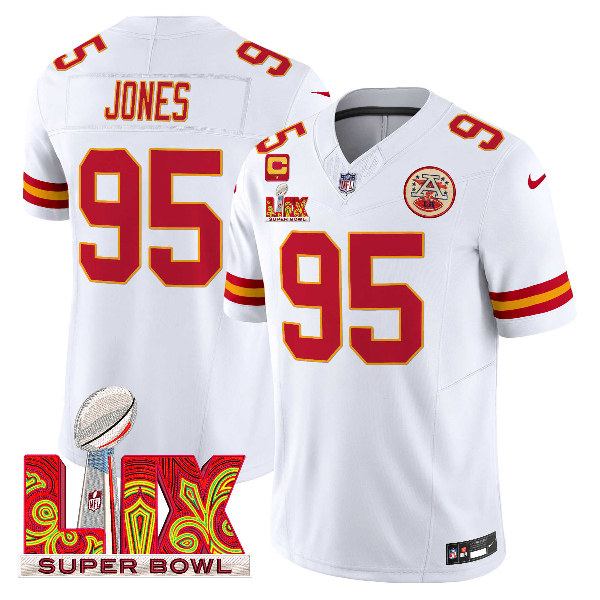 Chris Jones Men's Kansas City Chiefs Super Bowl LIX Patch Vapor Limited White Jersey - All Stitched