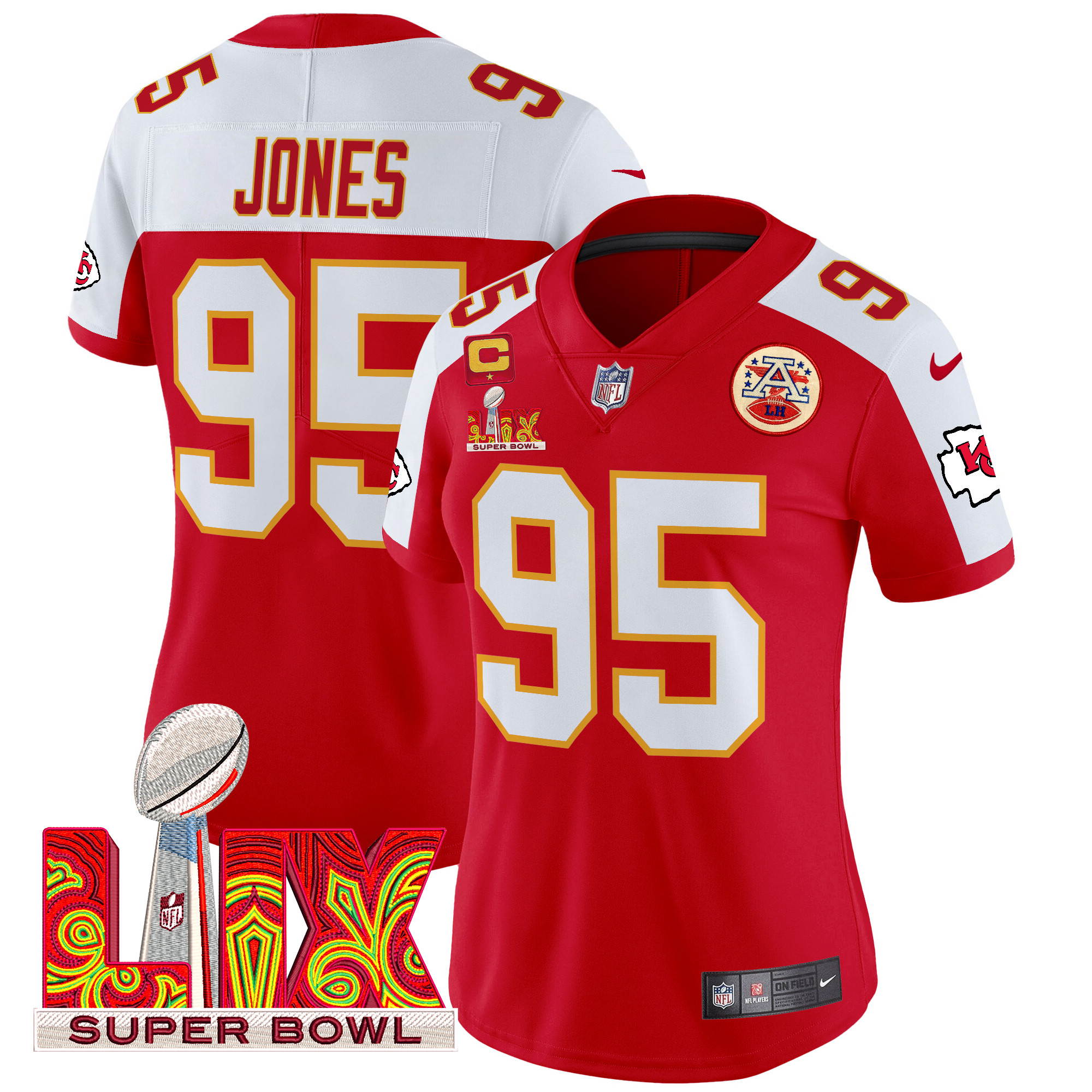 Chris Jones Women's Kansas City Chiefs Super Bowl LIX Patch Vapor Limited Red Alternate Jersey - All Stitched