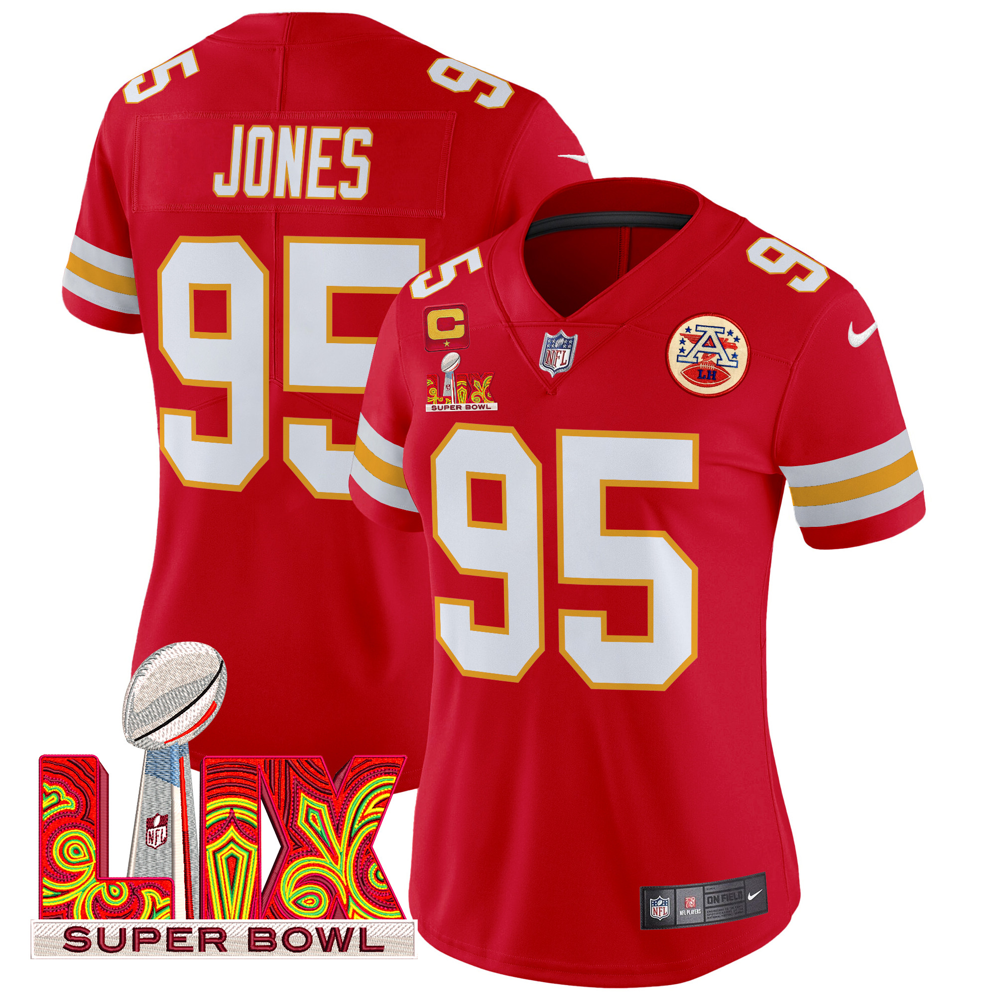 Chris Jones Women's Kansas City Chiefs Super Bowl LIX Patch Vapor Limited Red Jersey - All Stitched