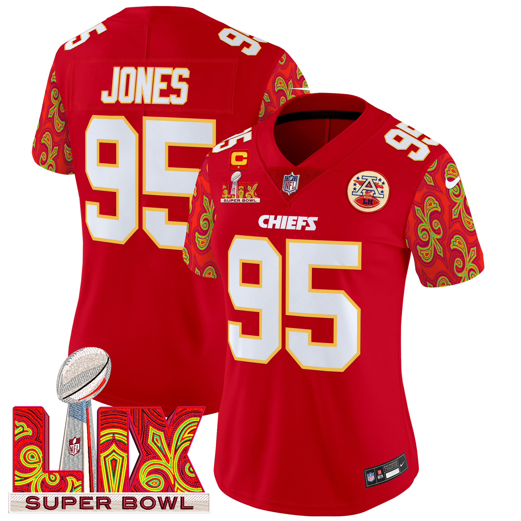 Chris Jones Women's Kansas City Chiefs Super Bowl LIX Style Vapor Limited Red Jersey - All Stitched
